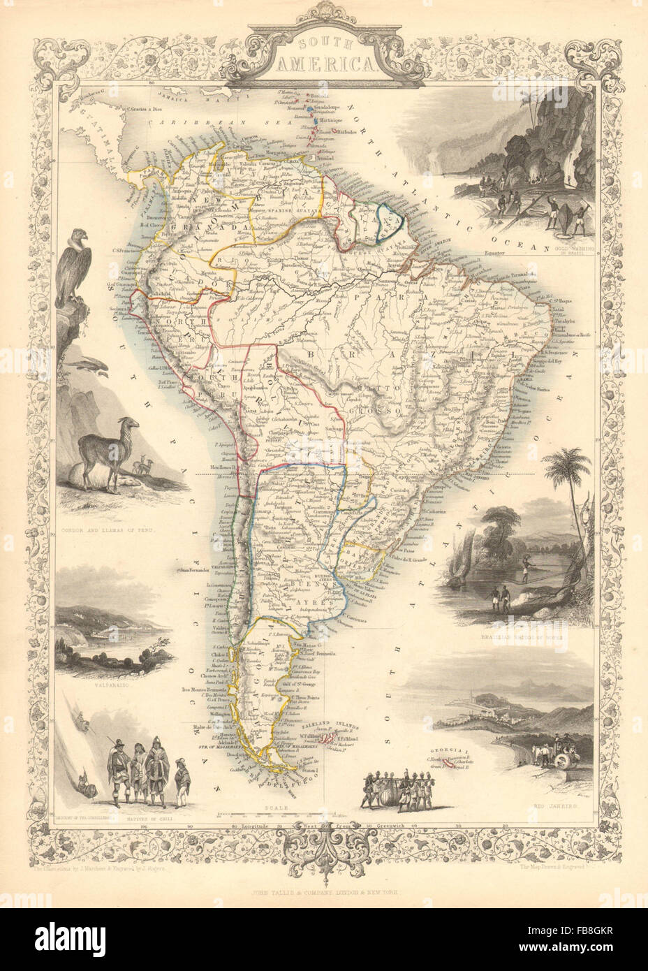 SOUTH AMERICA: Peru–Bolivian Confederacy. Gran Colombia. TALLIS/RAPKIN, 1851 map Stock Photo