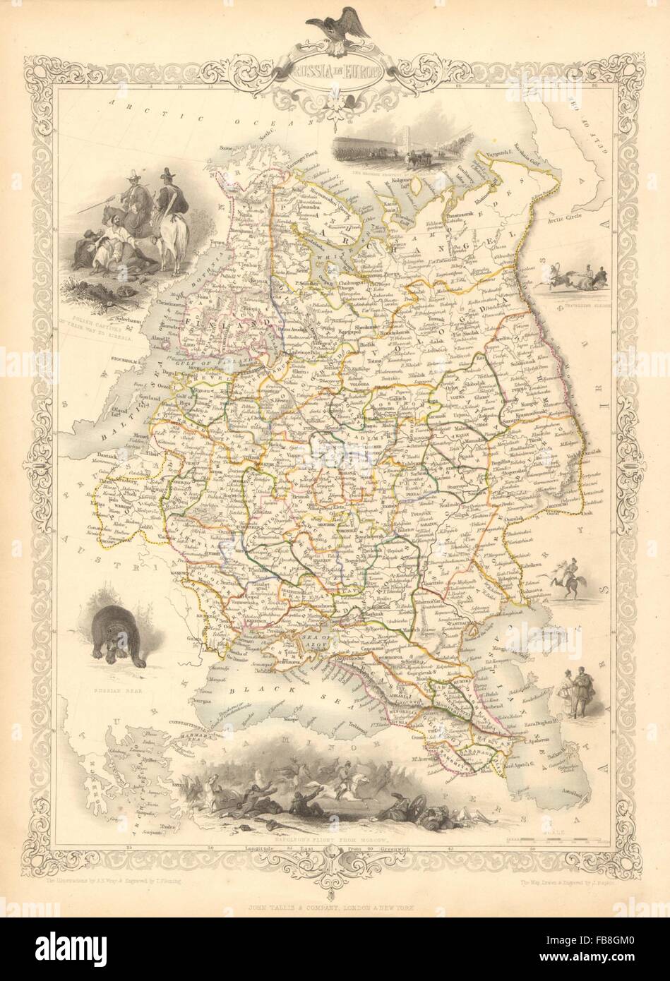RUSSIA IN EUROPE: Oblasts.Ukraine Baltics Finland Poland.TALLIS/RAPKIN, 1851 map Stock Photo