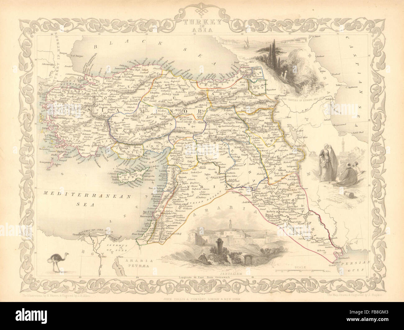 TURKEY IN ASIA: Cyprus Levant Iraq Kurdistan. Ottoman. TALLIS/RAPKIN, 1851 map Stock Photo