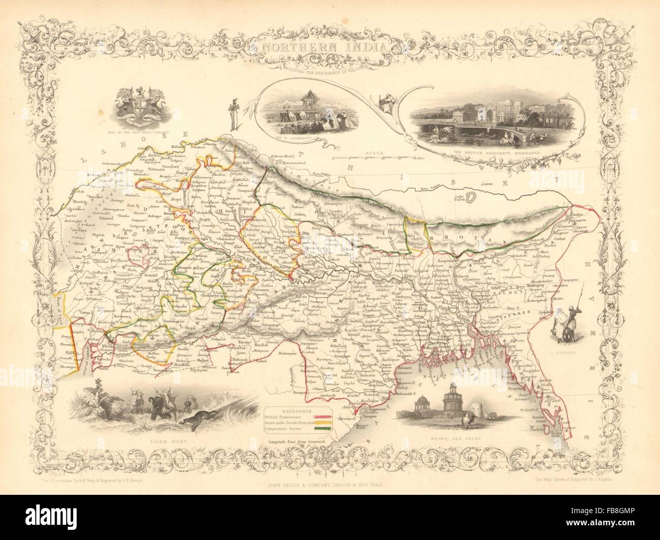 NORTHERN INDIA: British colonies &c. Nepal Bhutan Bengal.TALLIS/RAPKIN, 1851 map Stock Photo