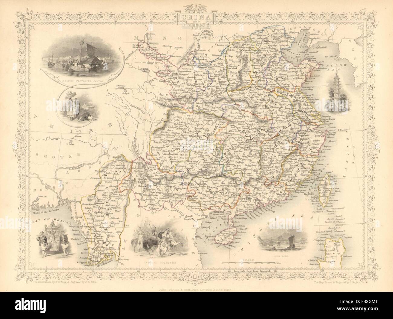 CHINA & BURMAH: Hong Kong vignette. Burma Formosa Taiwan.TALLIS/RAPKIN, 1851 map Stock Photo