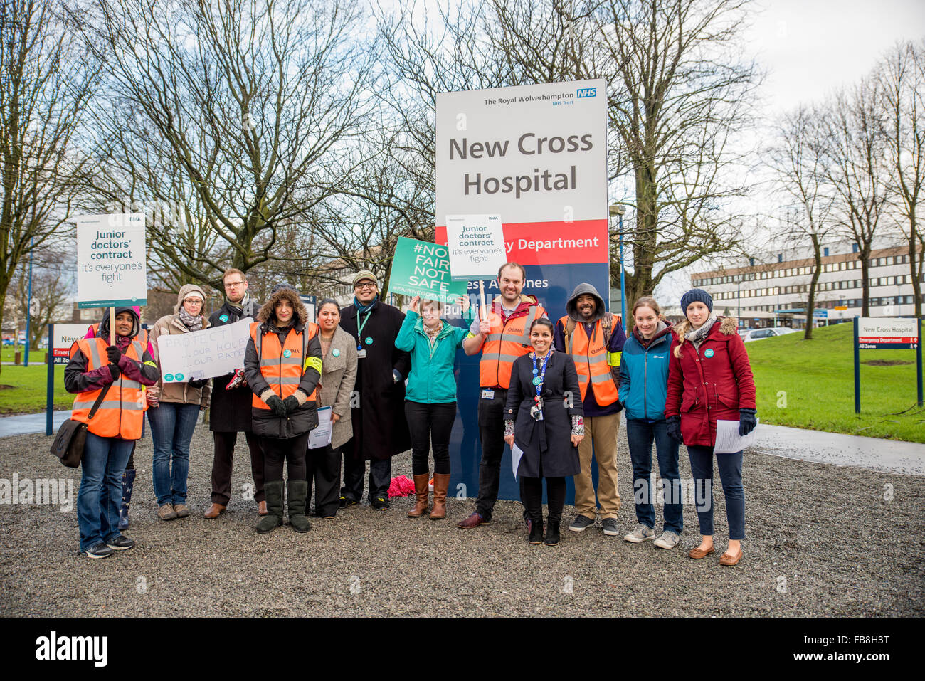 Wolverhampton, UK. 12th January, 2016. On a cold wet day Junior Doctors