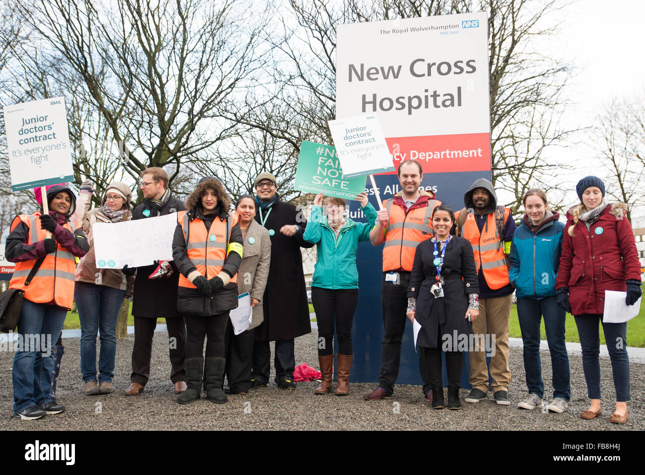 Wolverhampton, UK. 12th January, 2016. On a cold wet day Junior Doctors