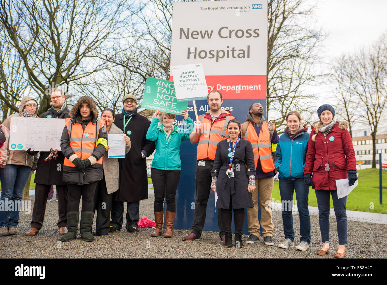 Wolverhampton, UK. 12th January, 2016. On a cold wet day Junior Doctors