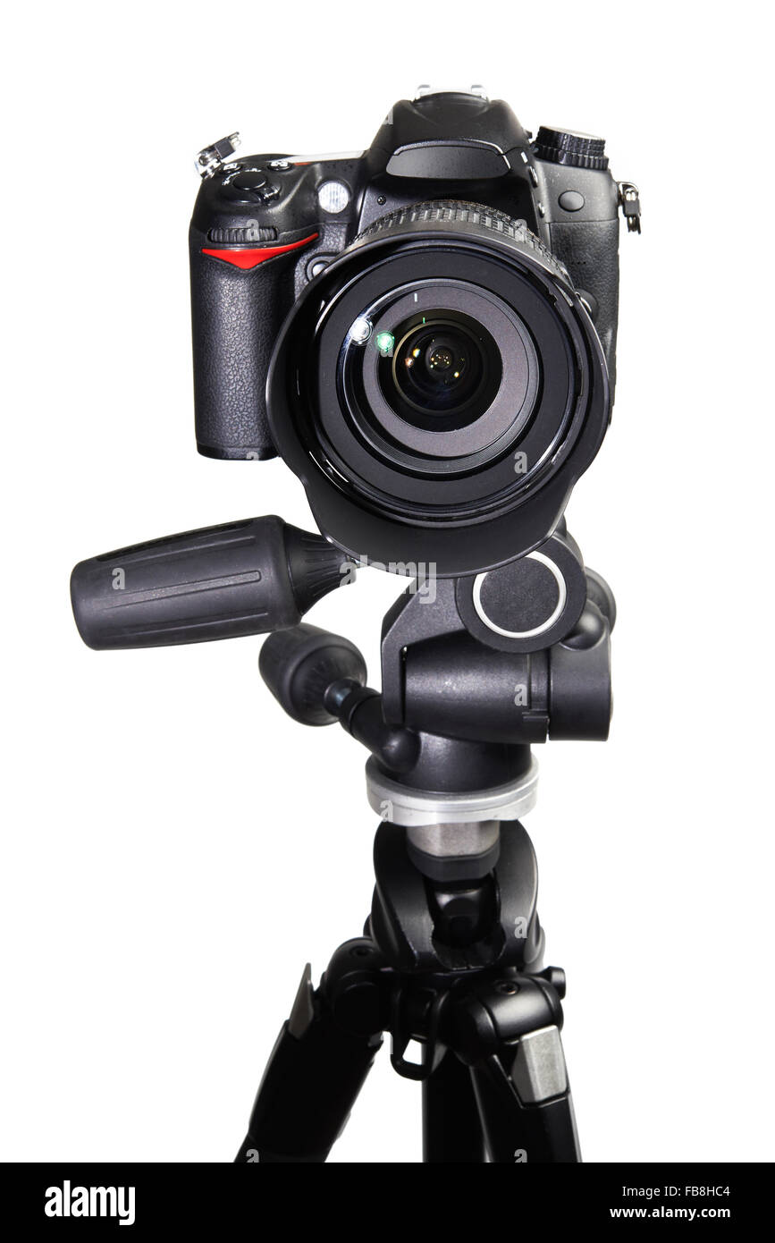 DSLR black camera on tripod on white isolated Stock Photo - Alamy