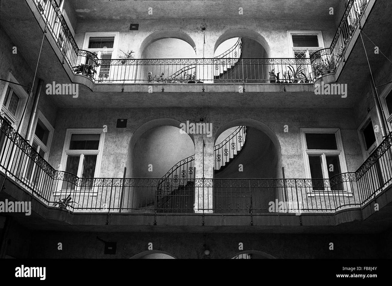 Glance on Bupapest at the time of the Nineties. -  1990  -  Hungary / Budapest  -  Glance on Bupapest at the time of the Nineties. -  Details and architecture of an inner courtyard.   -  Philippe Gras / Le Pictorium Stock Photo