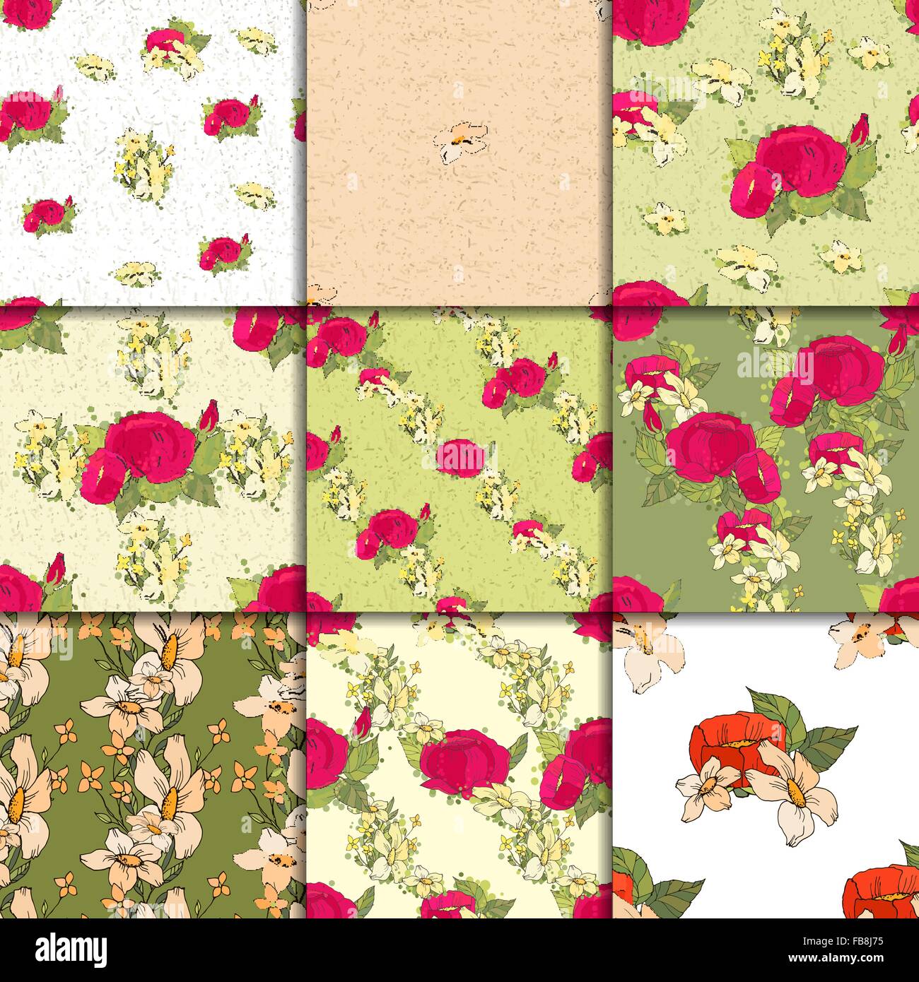 Seamless floral pattern set with peonies Stock Vector Image & Art - Alamy