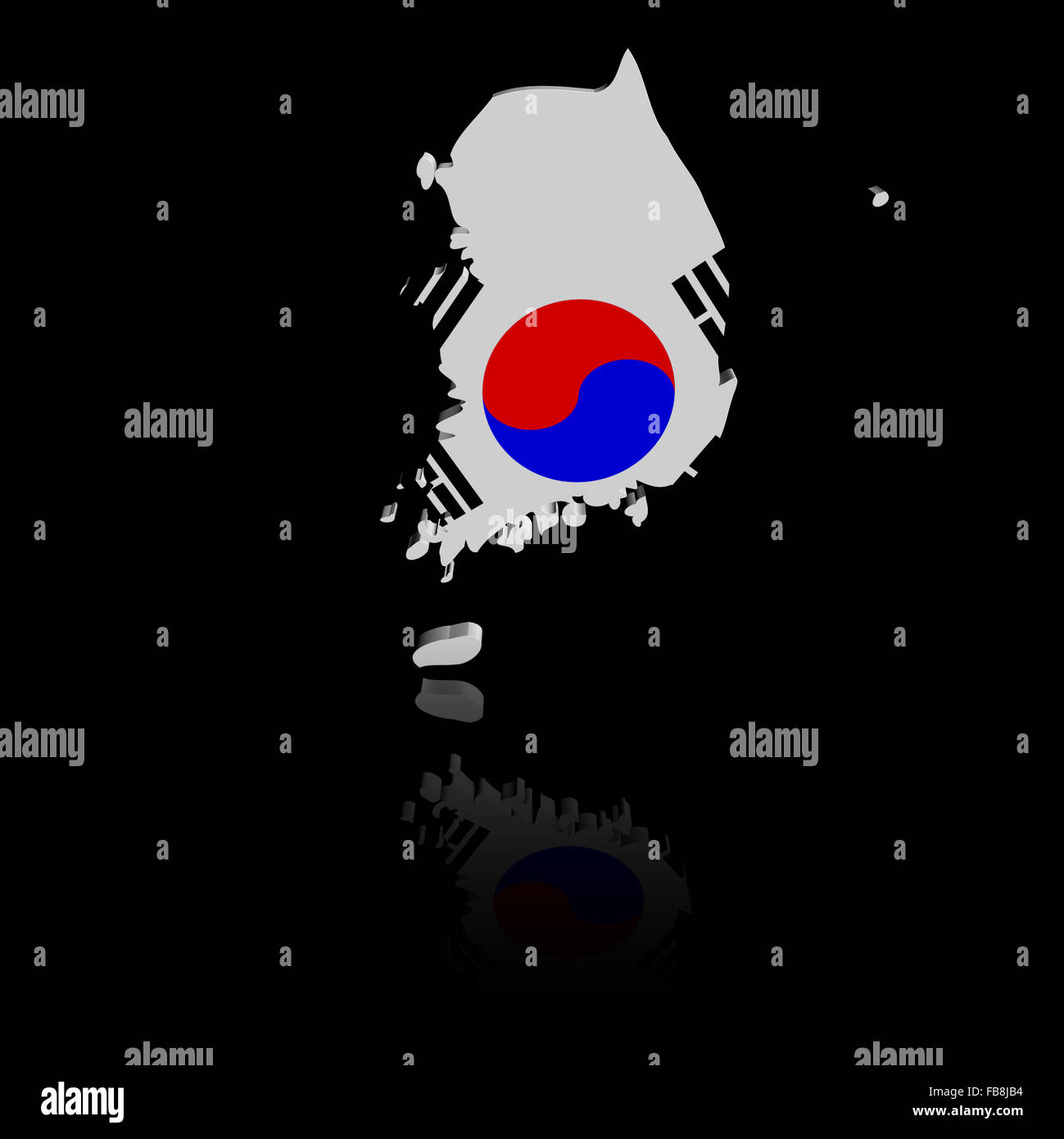South Korea map flag with reflection illustration Stock Photo