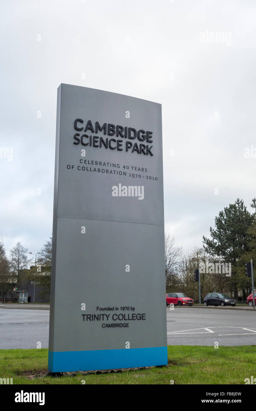 Cambridge Science Park 40 year commemoration road sign Milton Road Cambridge Cambridgeshire England Stock Photo