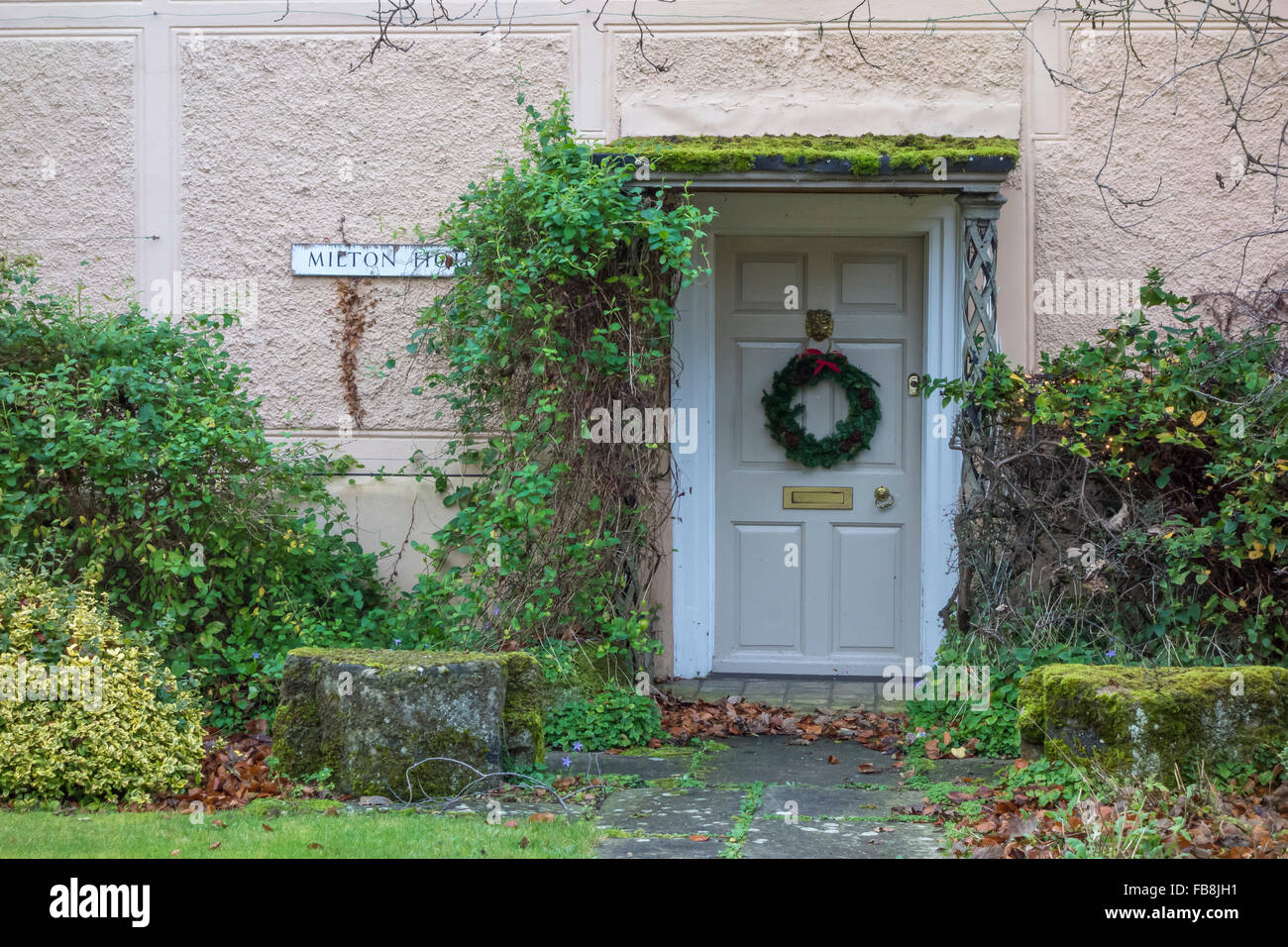 Milton House front door at Christmas Fen Road Milton Stock Photo