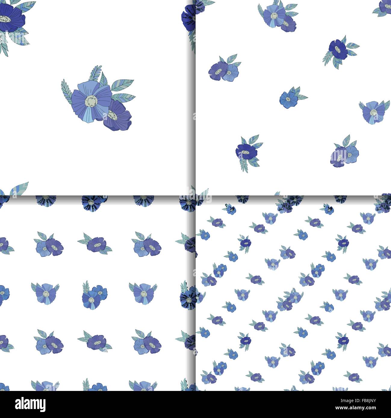 Set of four seamless patterns with blue flowers Stock Vector Image ...