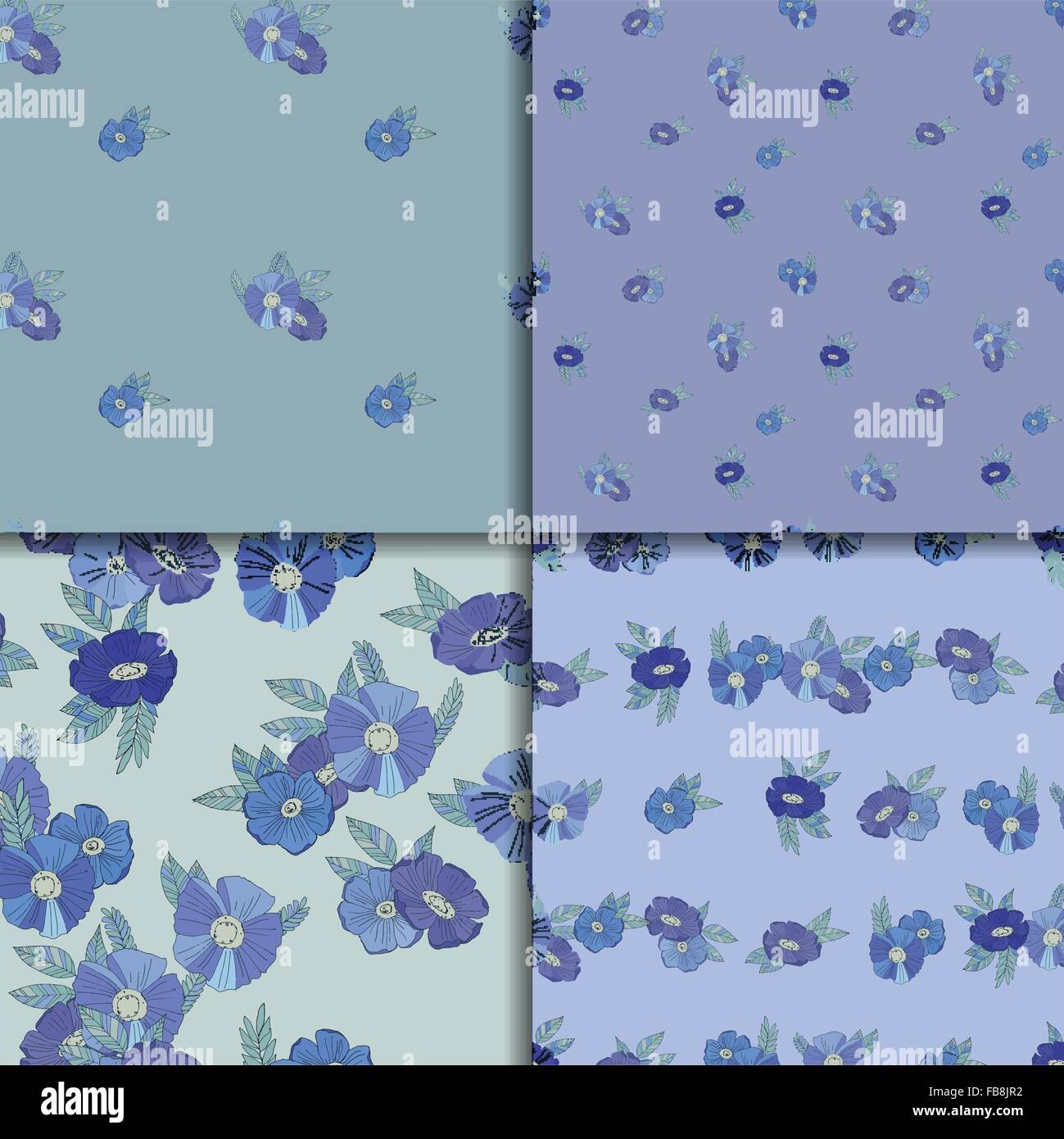 Set of four seamless patterns with blue flowers Stock Vector Image ...