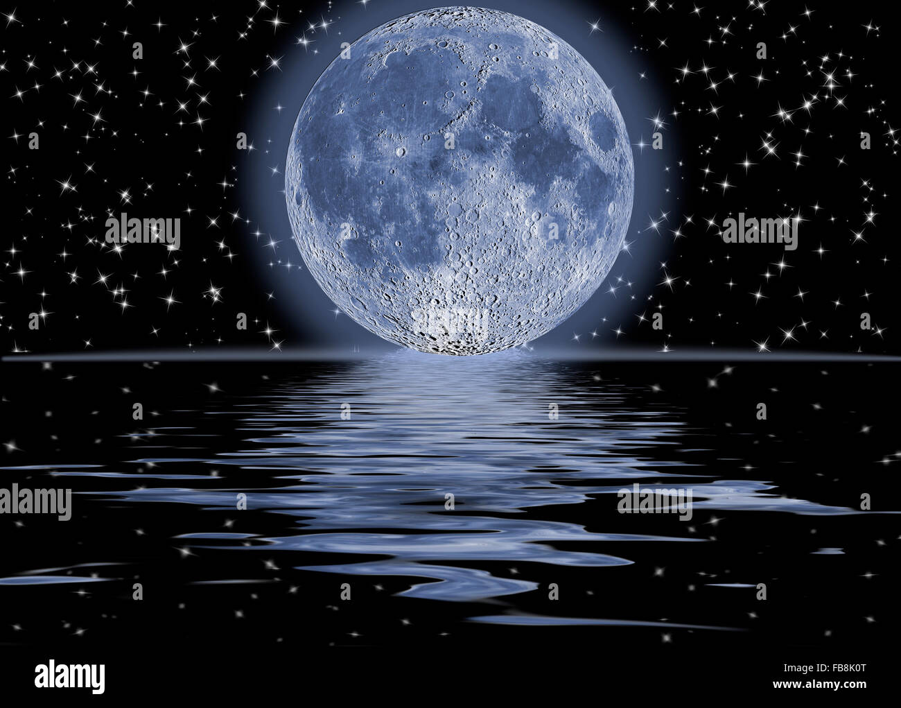 Full Moon with Stars at Dark Night Sky . Stock Image - Image of