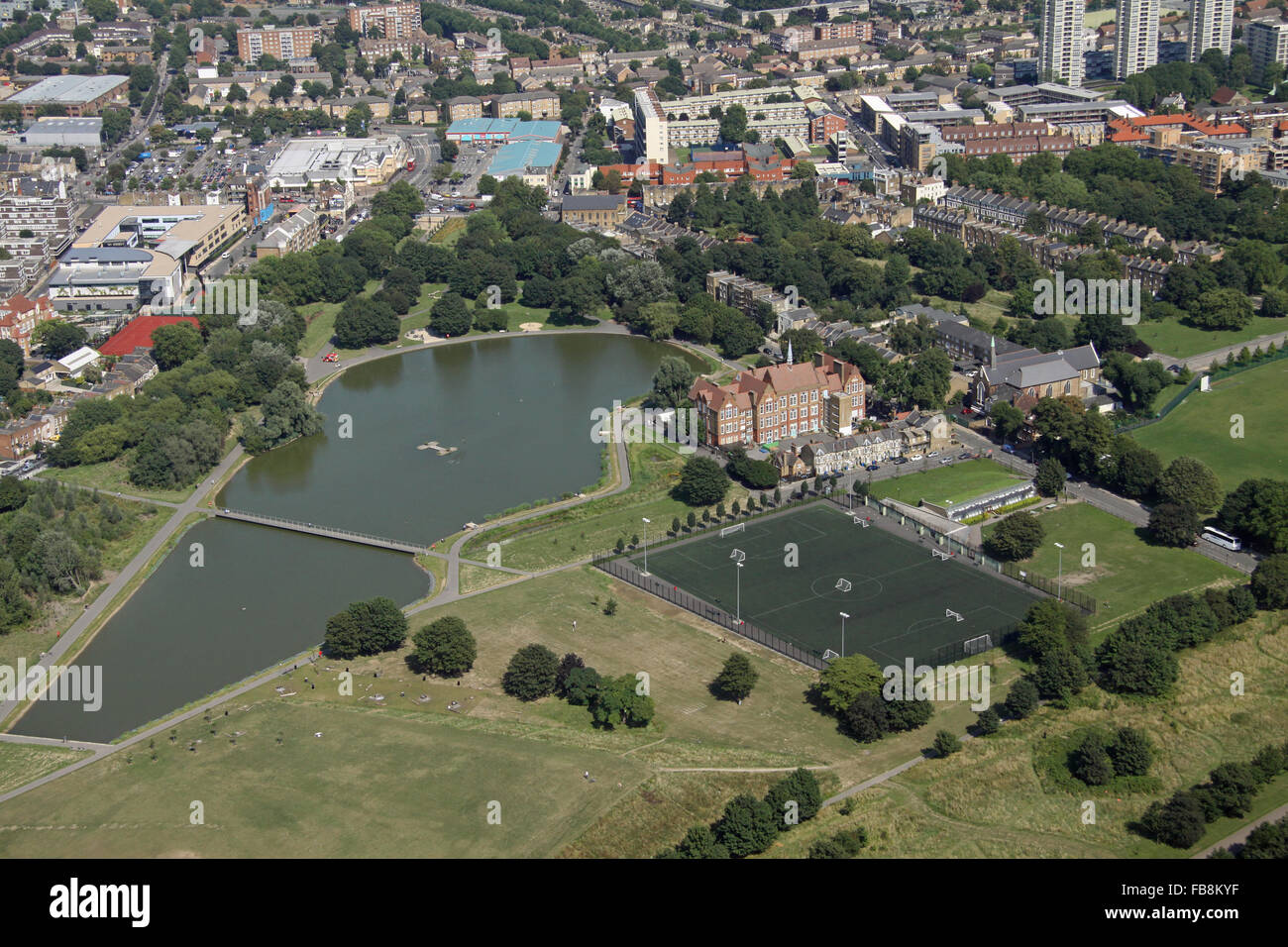 aerial view of Burgess Park, Southwark, London SE5, UK Stock Photo