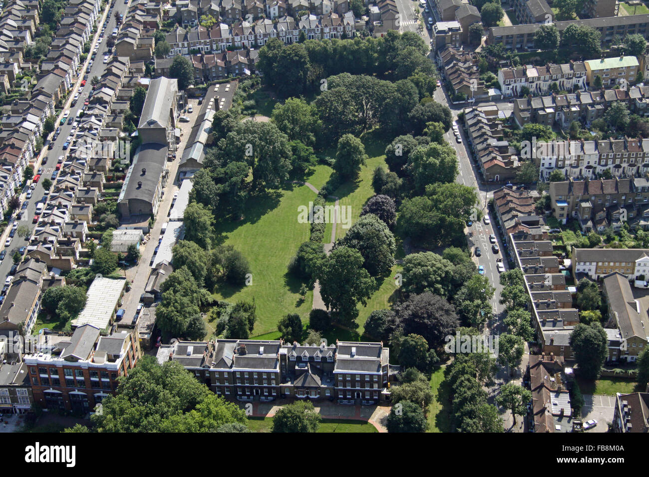 aerial view of Lucas Gardens, Southwark, London SE5, UK Stock Photo
