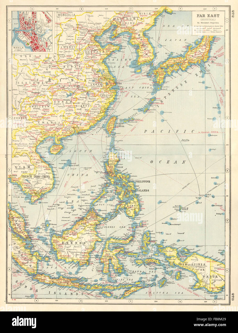 EAST ASIA INDUSTRIES: China Korea East Indies Philippines. Manila plan, 1920 map Stock Photo