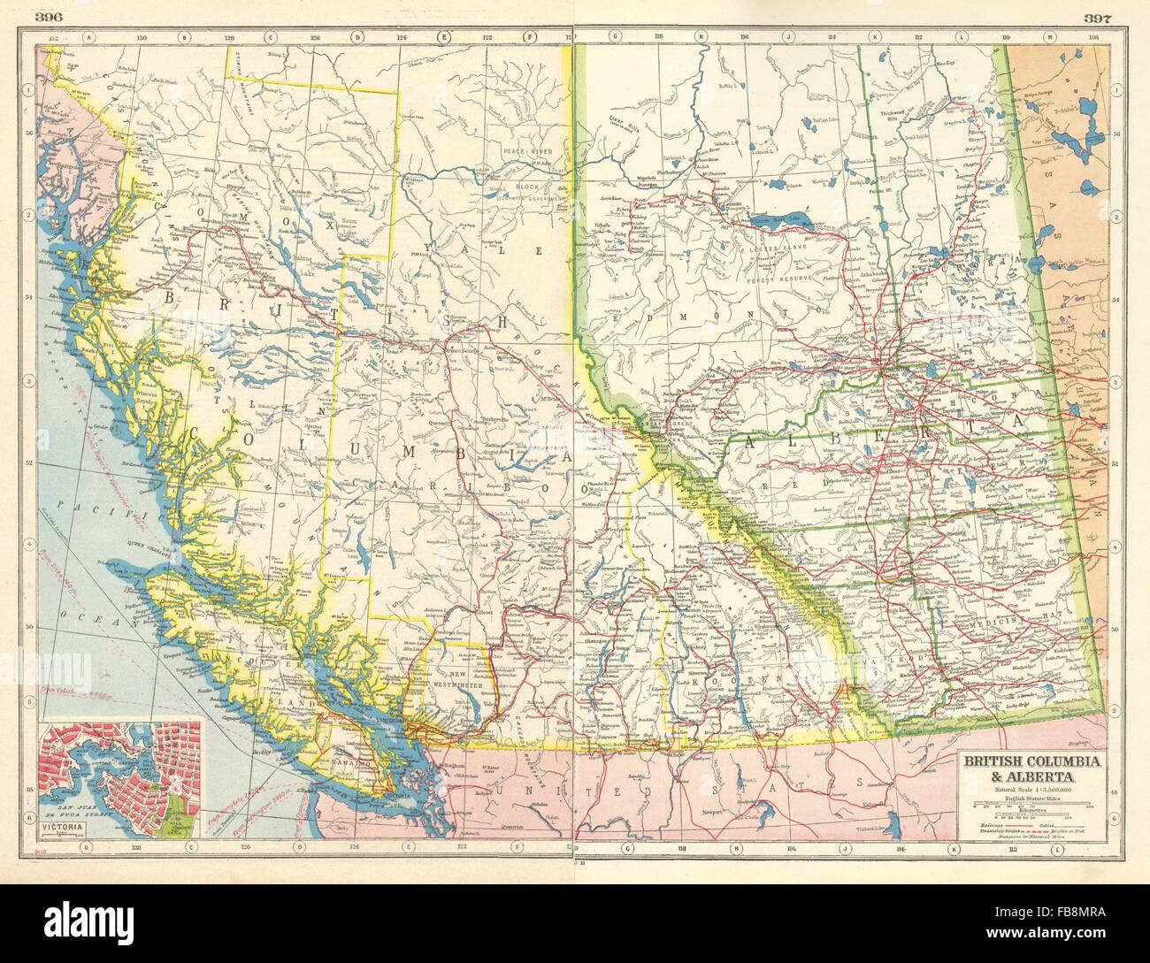 British Columbia Railway Map Canada West: British Columbia & Alberta. Victoria Plan. Railways, 1920 Old  Map Stock Photo - Alamy