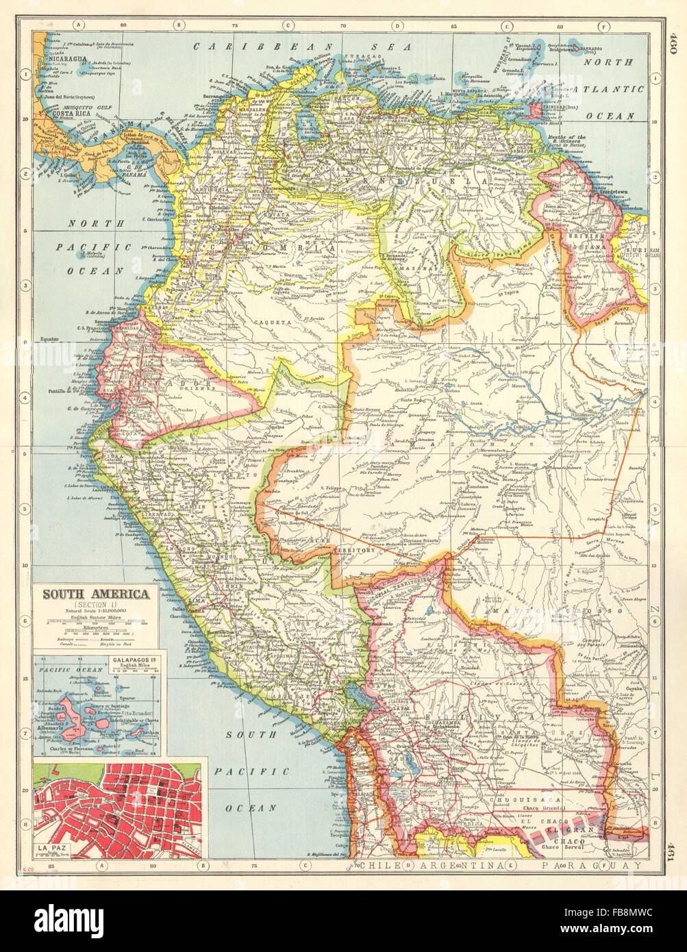 ANDEAN STATES: Colombia Venezuela Ecuador Peru Bolivia. La Paz plan, 1920 map Stock Photo