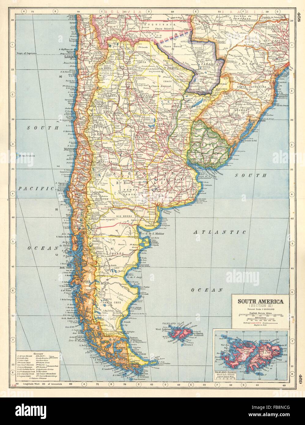 S AMERICA: Bolivia-Paraguay Gran Chaco border dispute. Chile Argentina, 1920 map Stock Photo