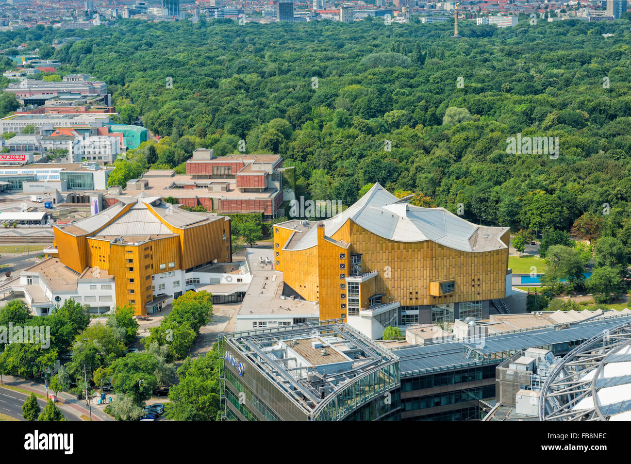Berliner Philharmonie concert hall and Tiergarten park, Berlin, Brandenburg, Germany Stock Photo