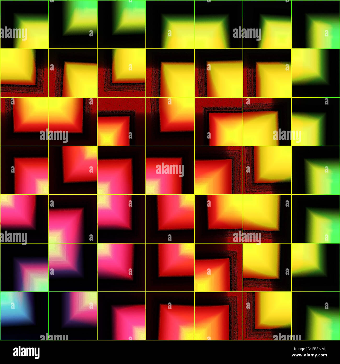 Colorful tiled gradient blocks on a dark background. Geometric abstract ...