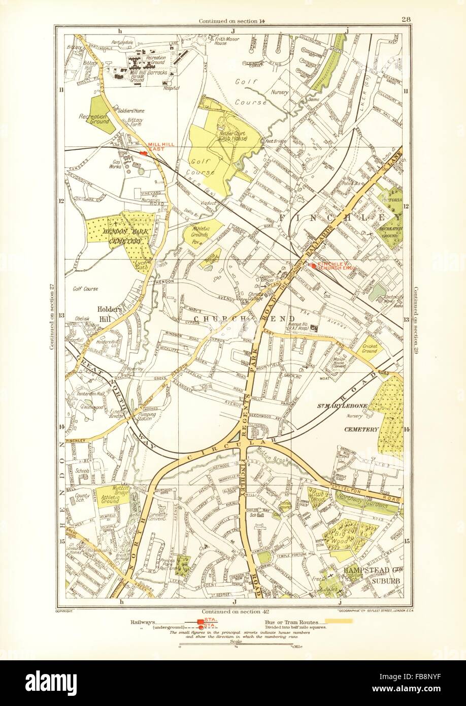 FINCHLEY. Church End, Hampstead Garden Suburb, Mill Hill, Hendon, 1933 old map Stock Photo