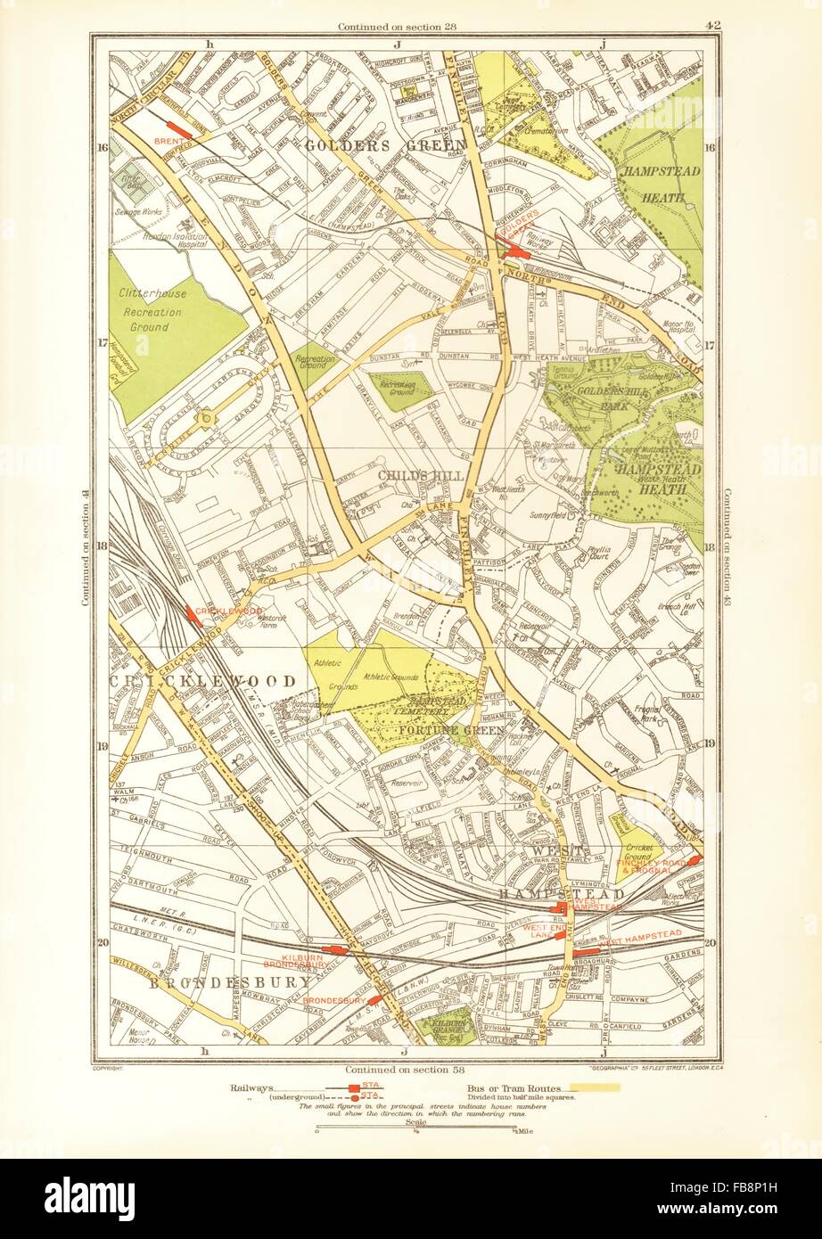 CRICKLEWOOD. Brondesbury,Fortune/Golders Green,Hampstead,Child's Hill, 1933 map Stock Photo