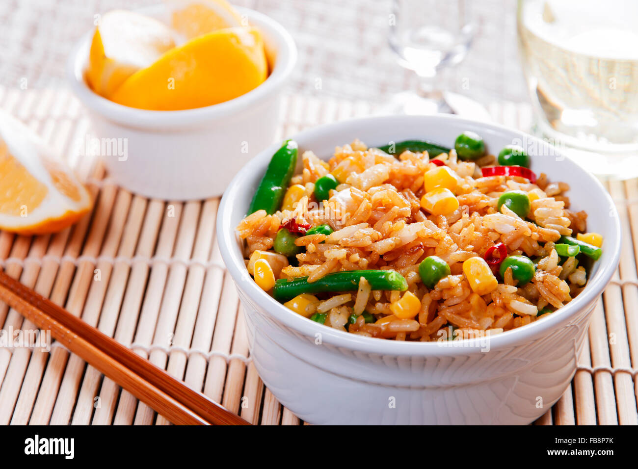 fried rice with vegetables beans peas corn Stock Photo Alamy
