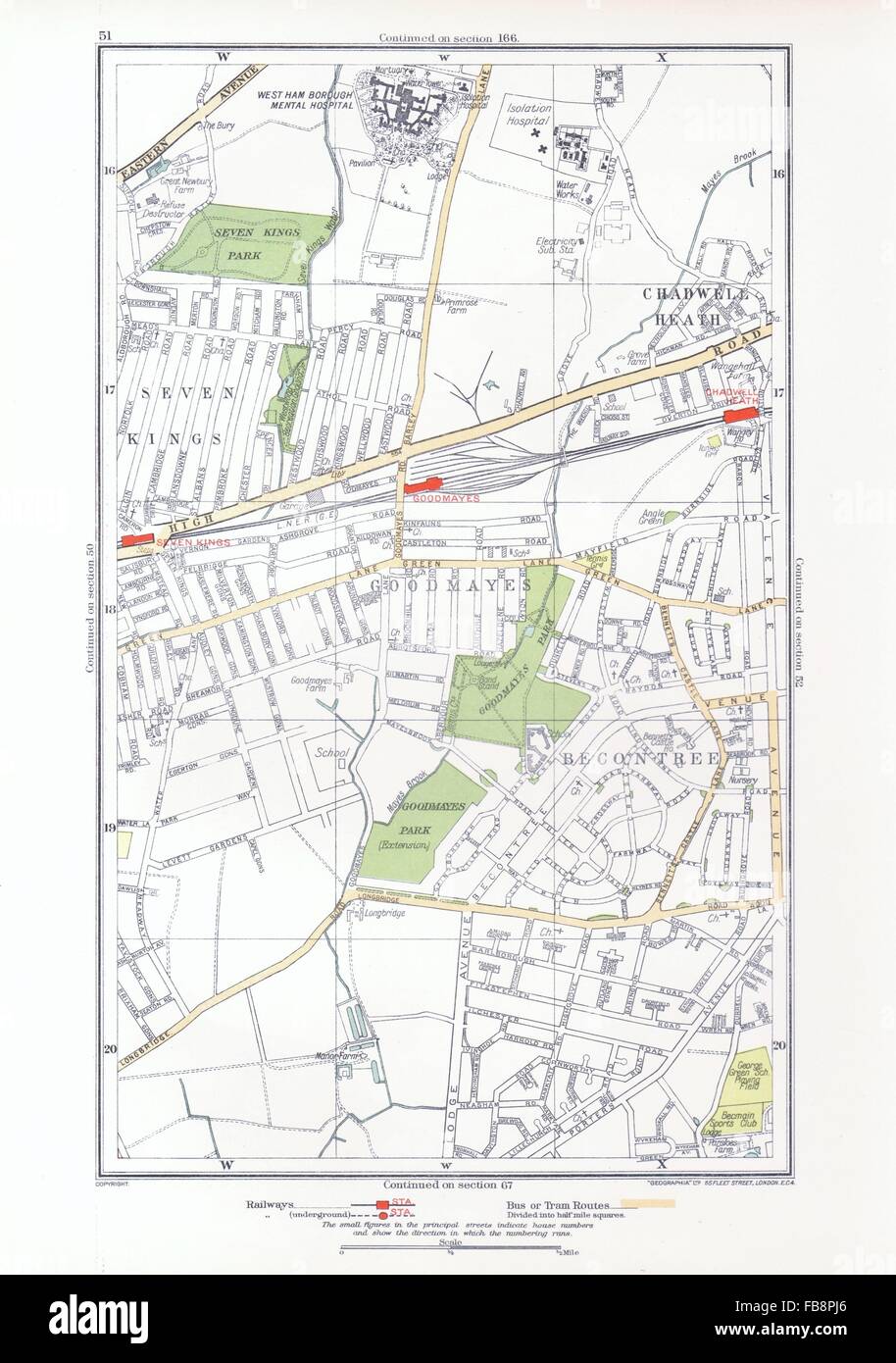 LONDON.Becontree,Goodmayes,Seven Kings,Chadwell Heath,Longbridge Rd, 1933 map Stock Photo