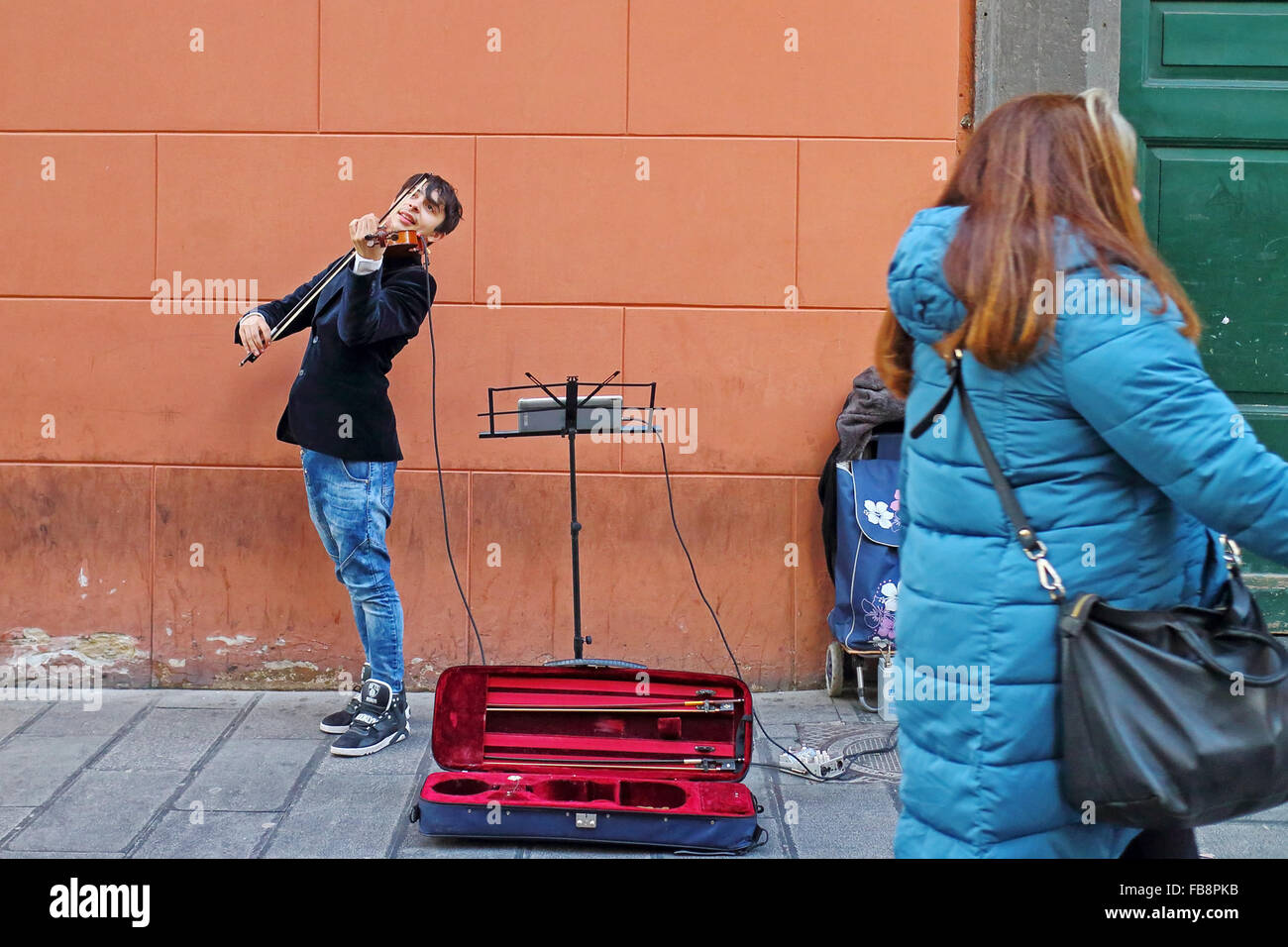 Boy Playing Violin Hi Res Stock Photography And Images Alamy   Naples Italy January 6 2016 In A Main Street Of The Historic City FB8PKB 