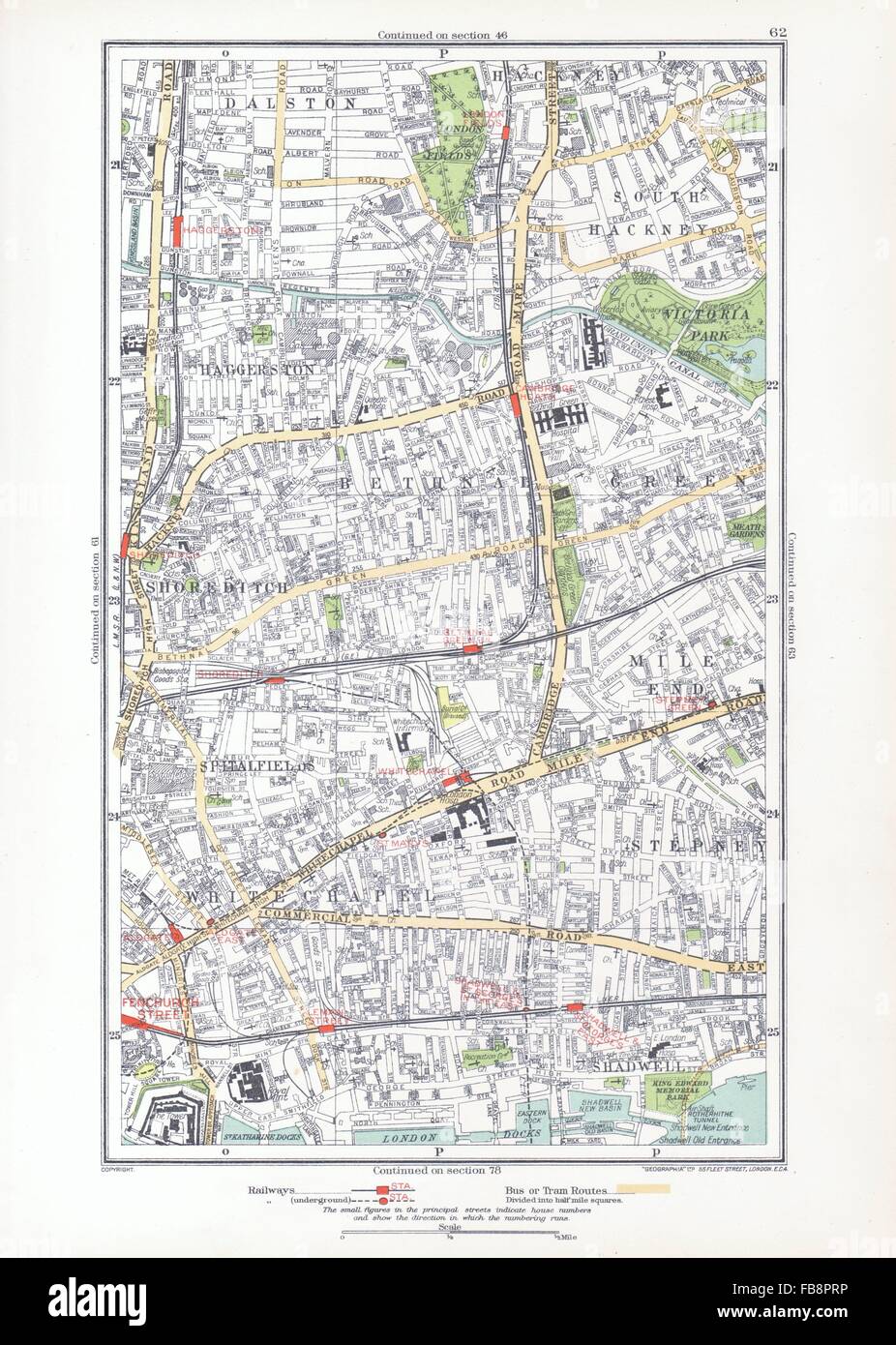 EAST END.Shoreditch,Bethnal Green,Stepney,Hackney,Mile End,Haggerston, 1933 map Stock Photo
