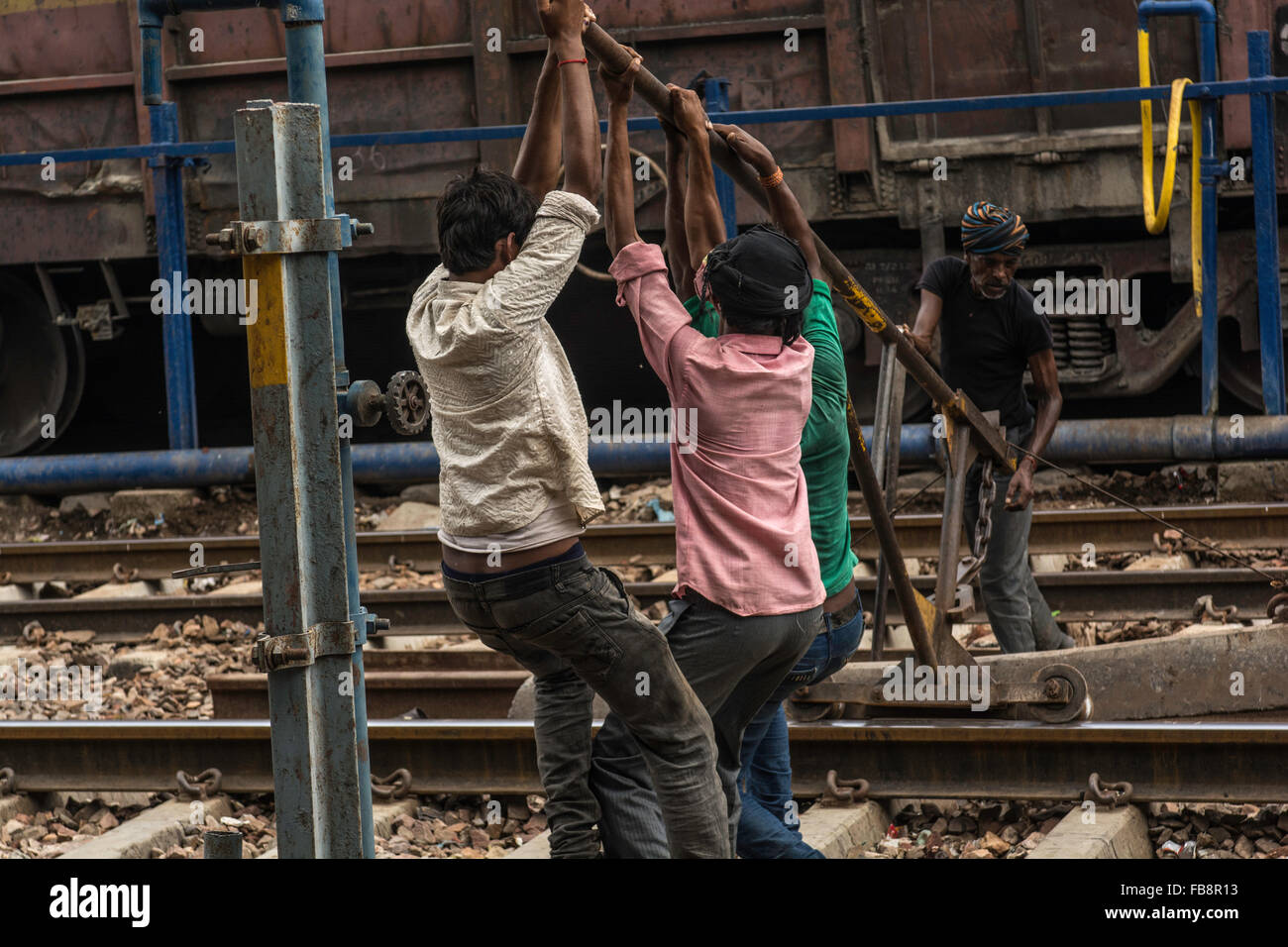 Railroad Workers. Indian Railways, India. Stock Photo