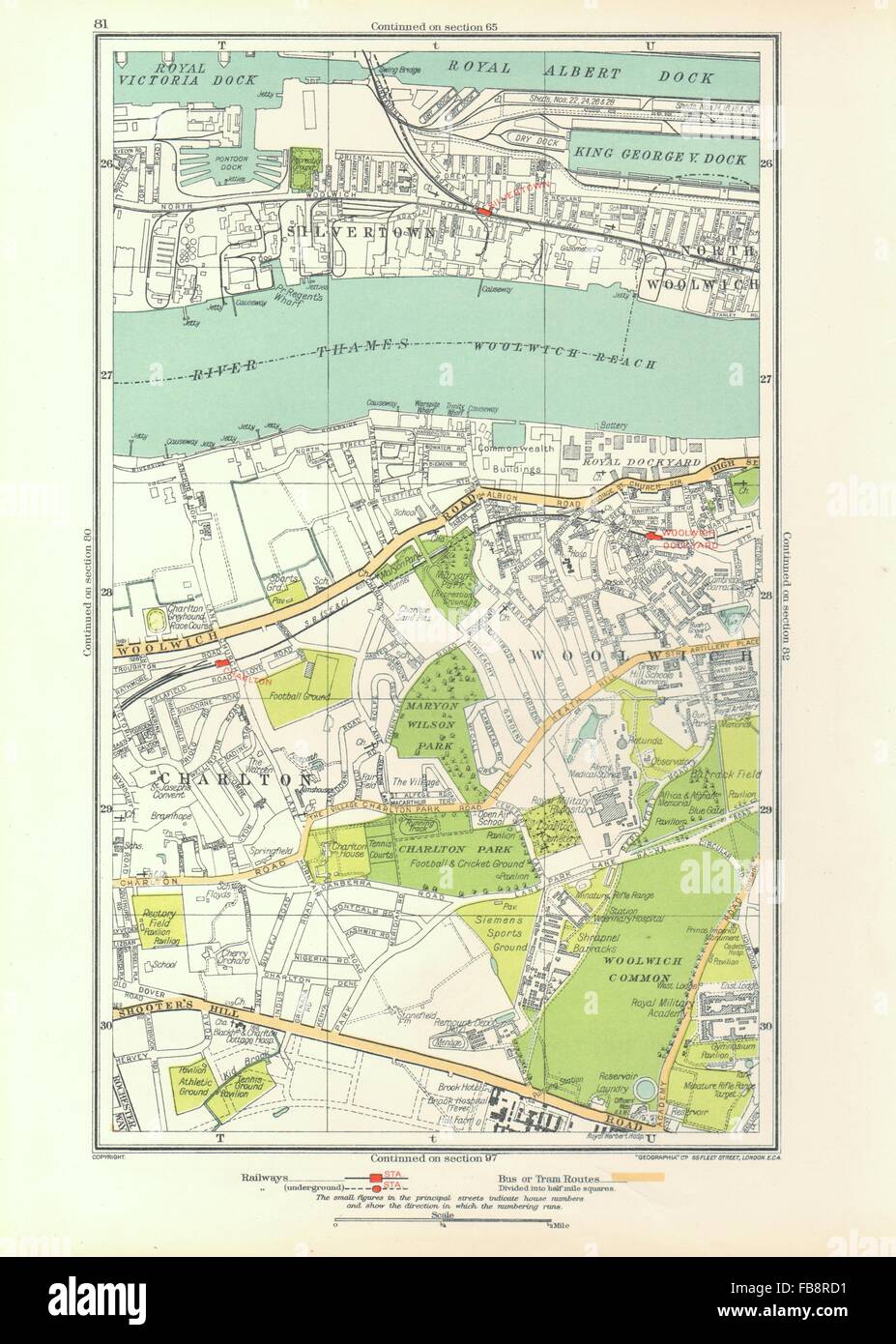 LONDON. Charlton, Greenwich, Silvertown, Woolwich Dockyard, 1933 vintage map Stock Photo