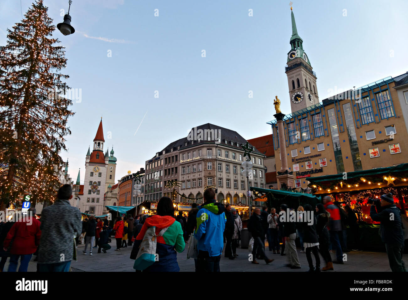 German Christmas markets, Marienplatz,  Munich, Upper Bavaria, Germany, Europe. Stock Photo