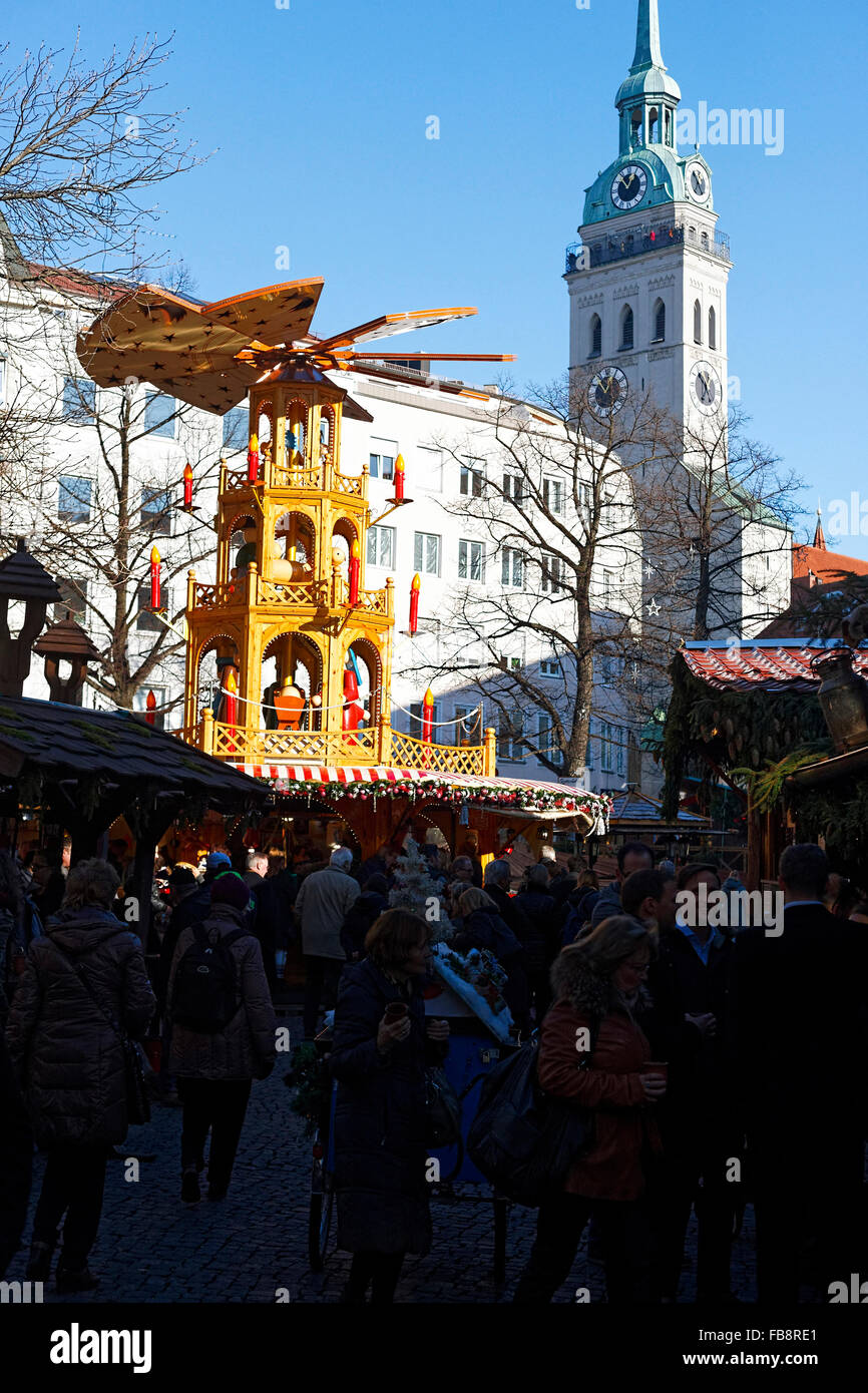 German Christmas markets in Rindermarkt,  Munich, Upper Bavaria, Germany, Europe. Stock Photo