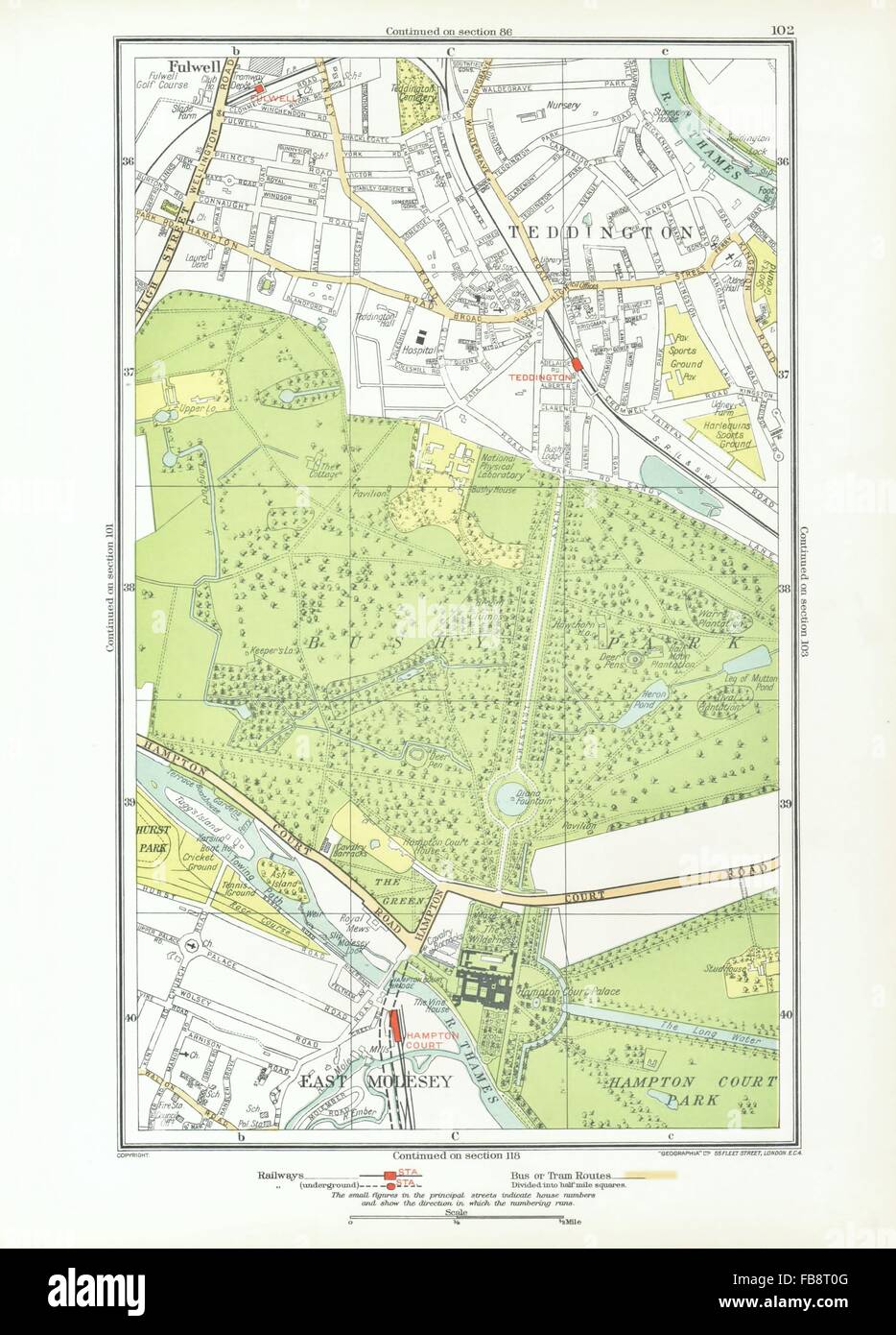 Map Of Bushy Park Teddington Surrey. East Molesey, Teddington, Fulwell, Hampton Court, Bushy Park, 1933  Map Stock Photo - Alamy