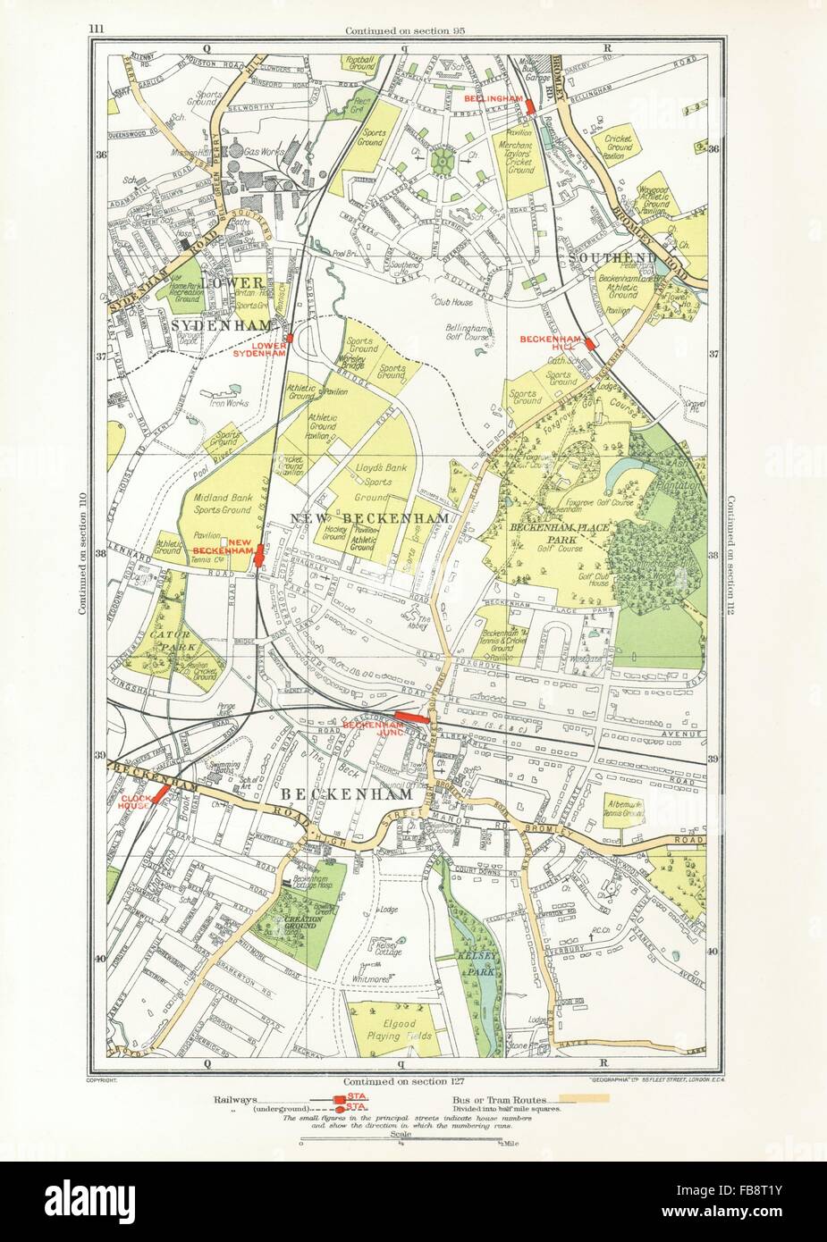 BECKENHAM. Bellingham, Lower Sydenham, Southend, Clock House, 1933 vintage map Stock Photo