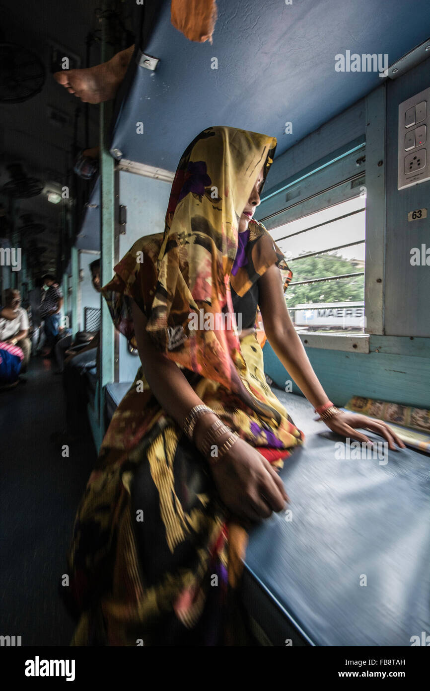 Second Class Compartment, Indian Railways Train. Stock Photo