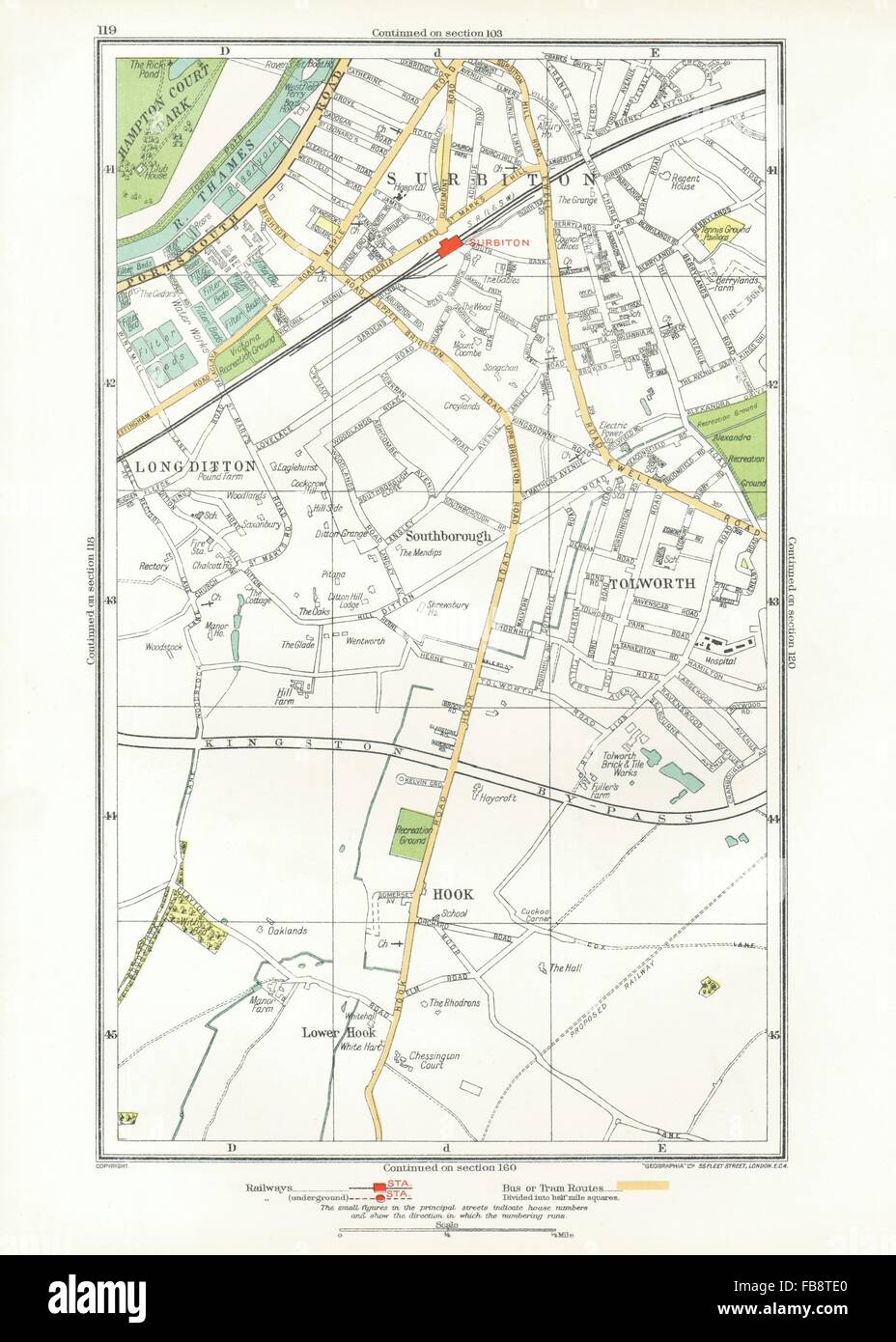 SURBITON. Hook, Long Ditton, Tolworth, Southborough, Surbiton, 1933 old