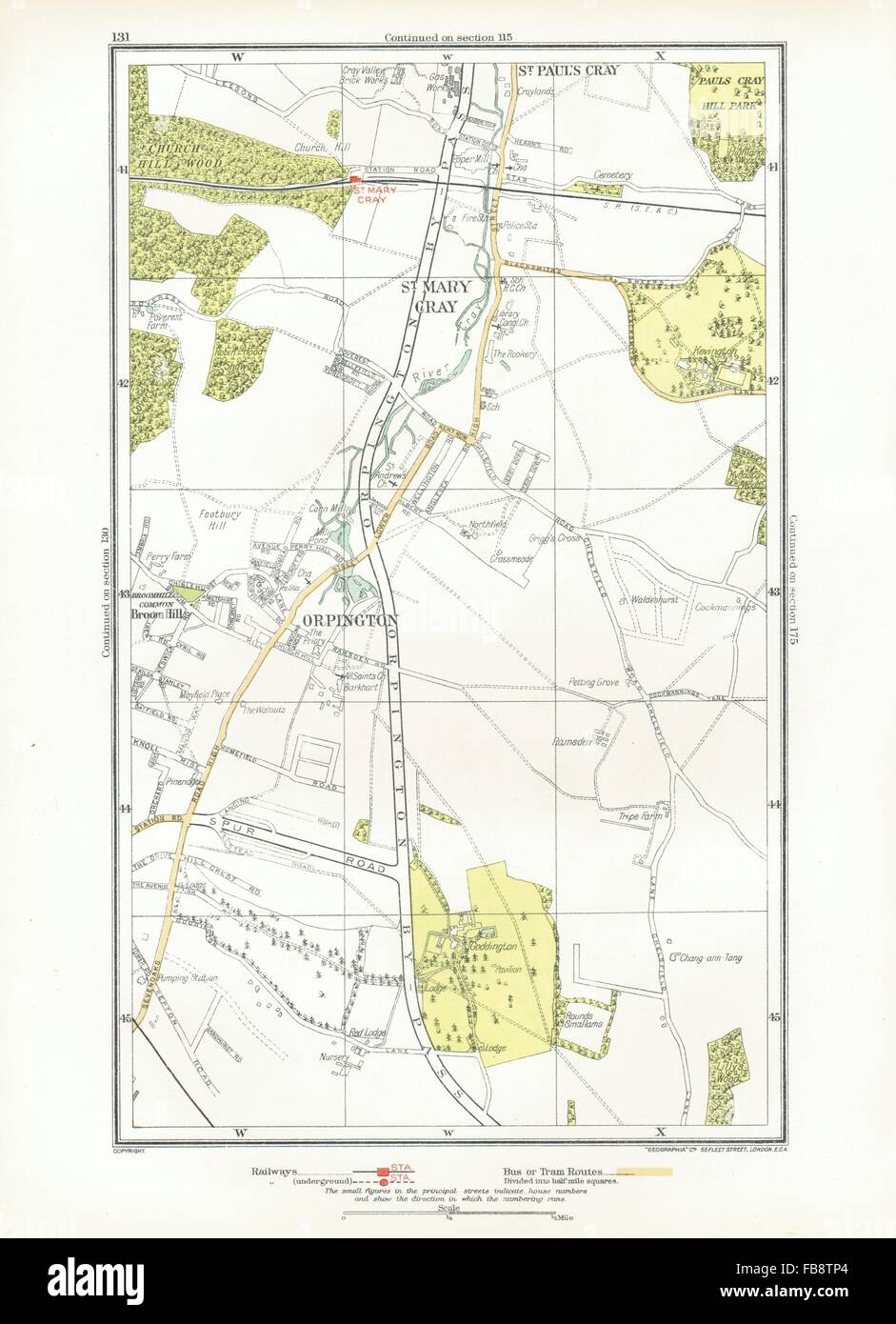 ORPINGTON. St Mary Cray, St Paul's Cray, Broom Hill, Goddington, 1933 old map Stock Photo Alamy