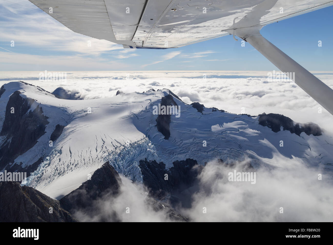 Aerial view of the mountains of Mount Aspiring National Park on the South Island in New Zealand. Stock Photo