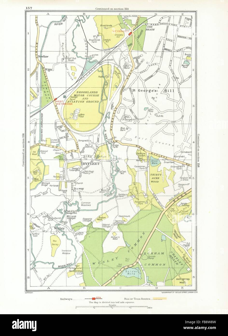 BYFLEET. Brooklands, St George's Hill, Weybridge, Wisley (Surrey), 1933 map Stock Photo