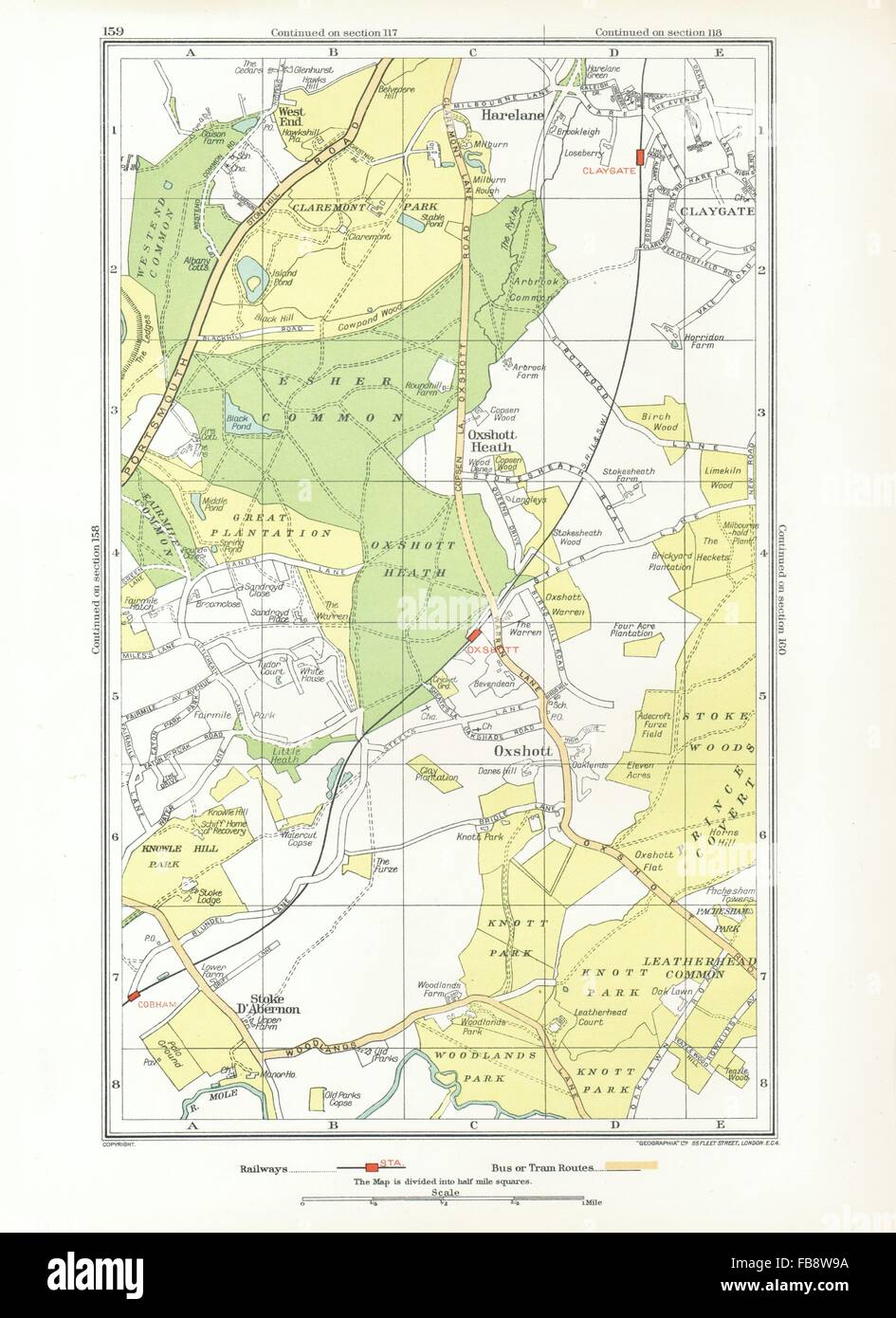 OXSHOTT ESHER. Stoke D'Abernon, Cobham, Fairmile, Claygate (Surrey), 1933 map Stock Photo