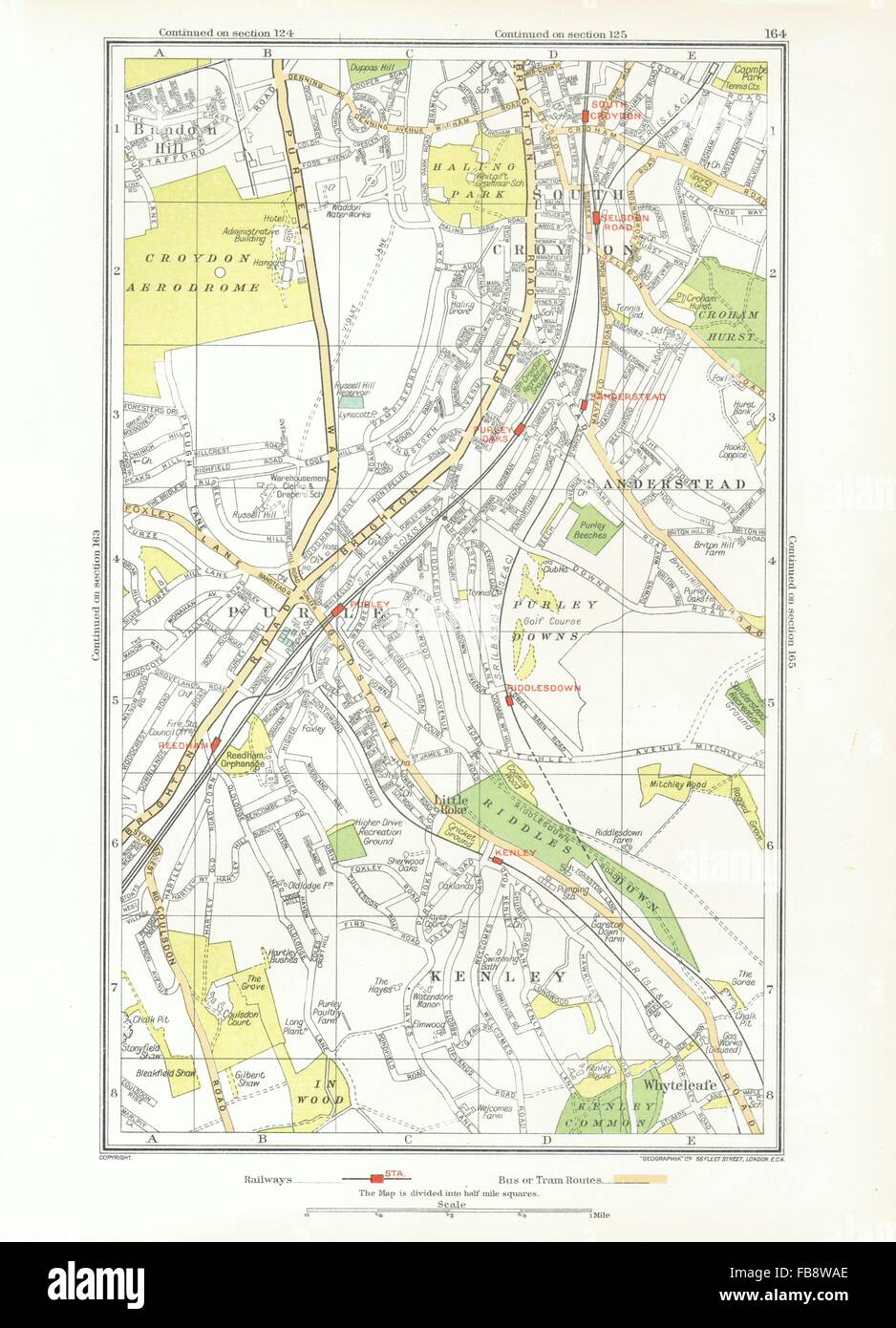 PURLEY COULSDON. South Croydon,Kenley,Sanderstead,Roundshaw,Woodcote, 1933 map Stock Photo