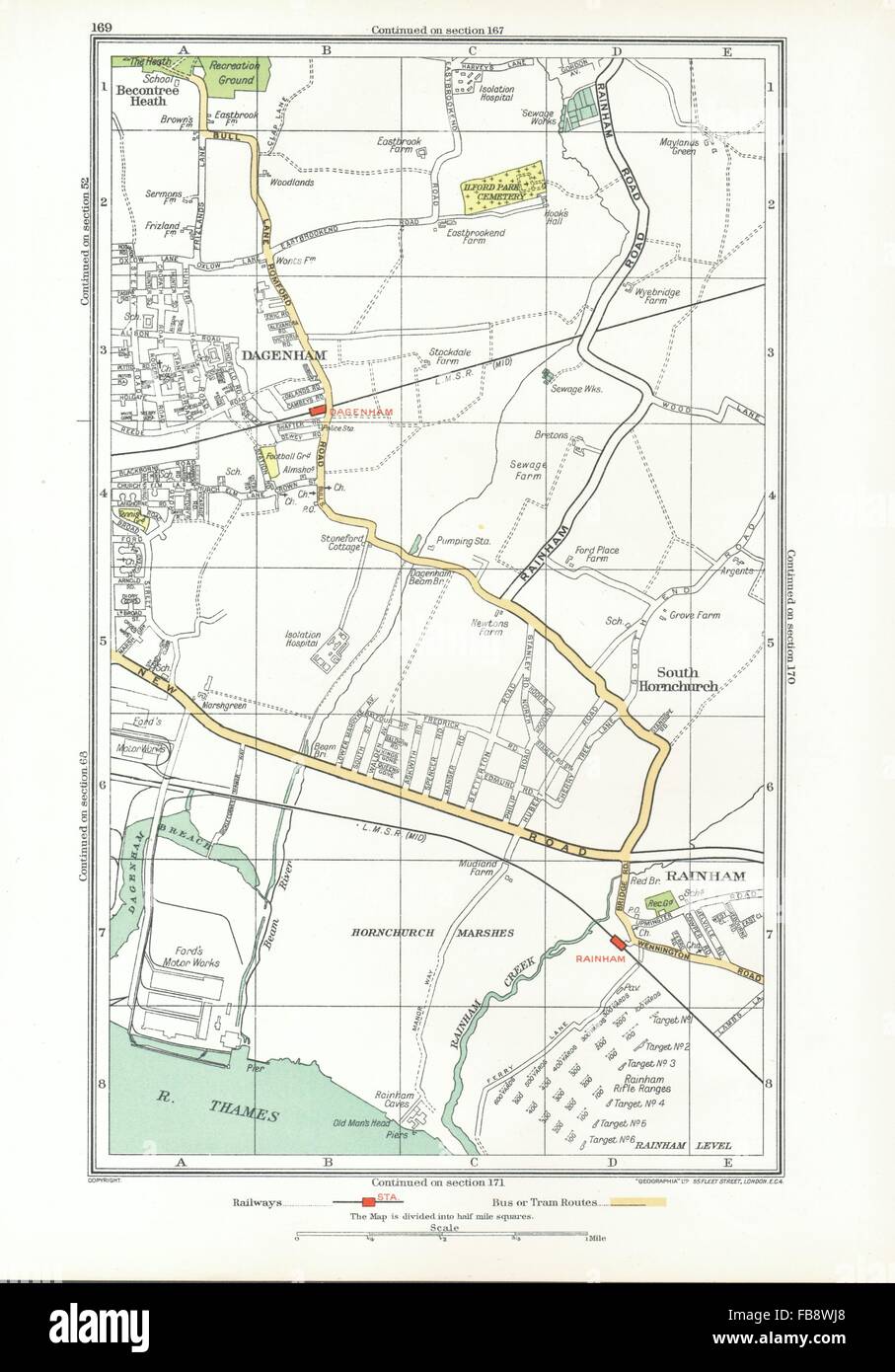 DAGENHAM. Rainham, South Hornchurch, Elm Park, Motor Works (Essex), 1933 map Stock Photo