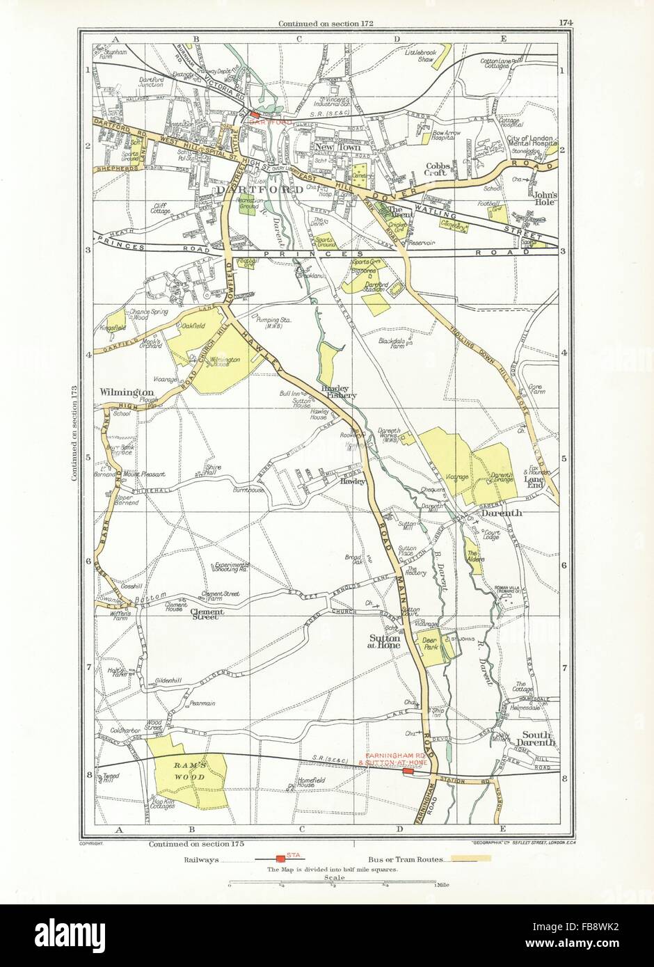 DARTFORD. South Darenth, Sutton at Hone, Hawley, Wilmington (Kent), 1933 map Stock Photo