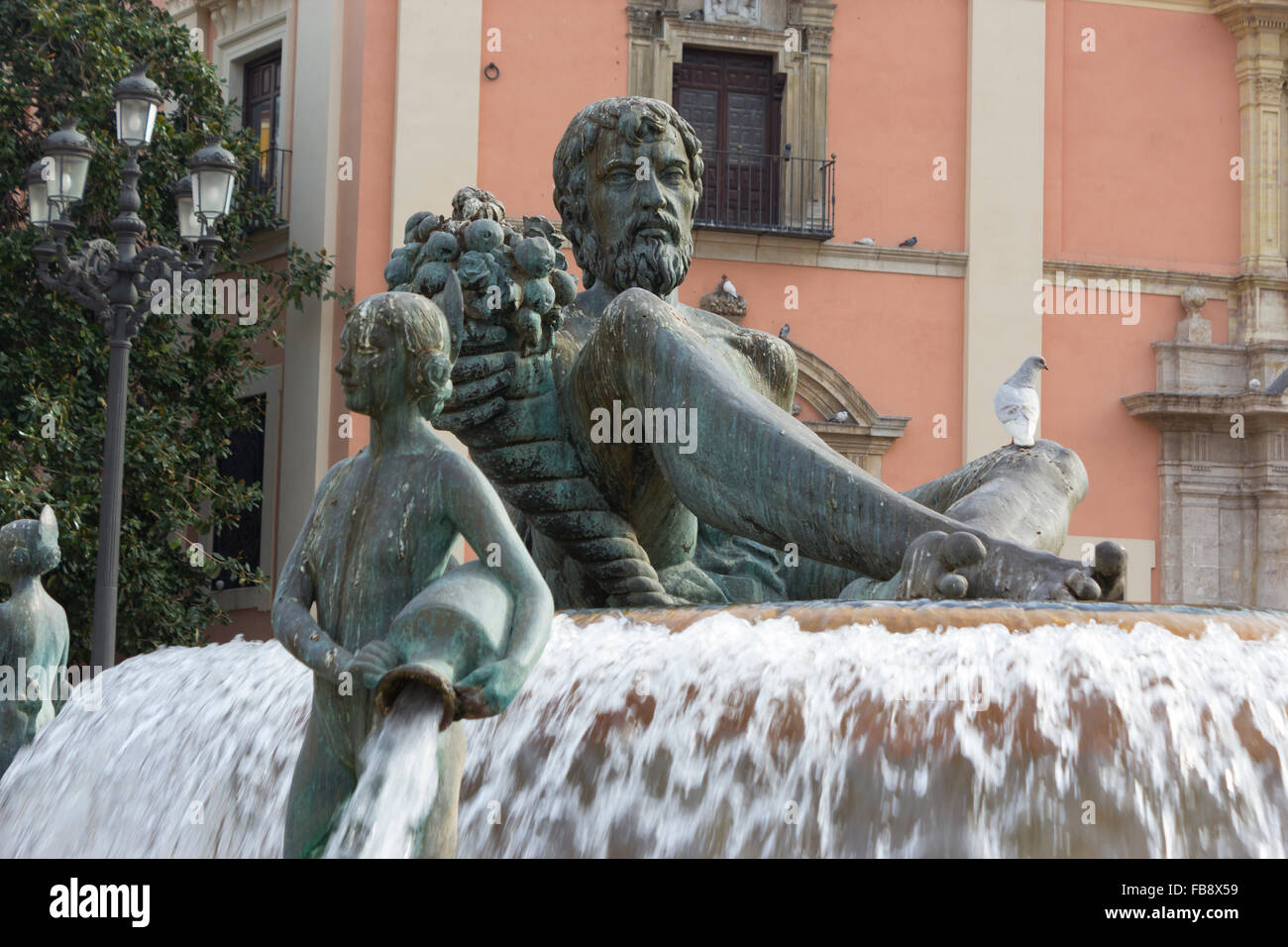 Detail of  La Fuente del Turia, Plaza de la Virgen, Valencia, Spain. Stock Photo