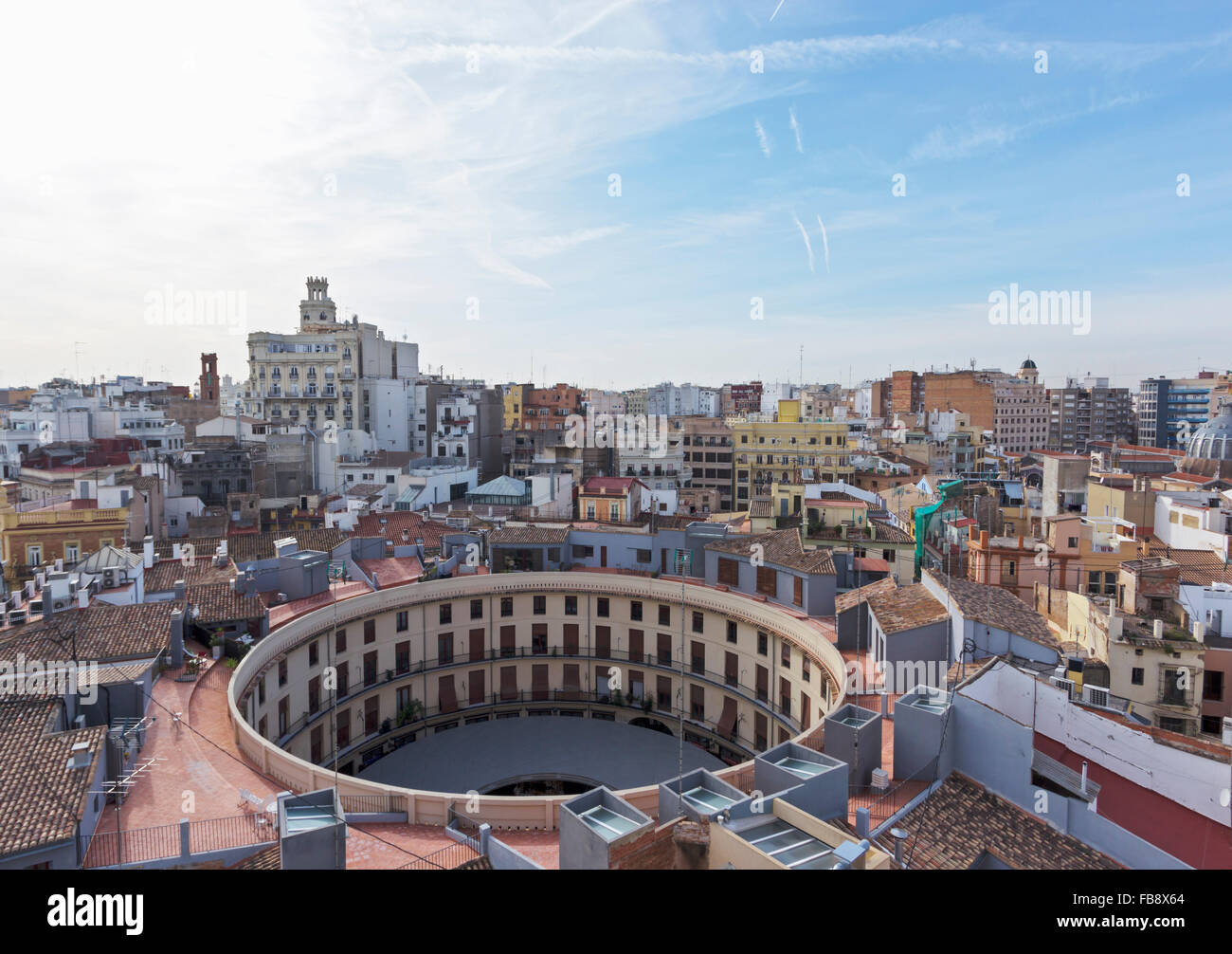 Valencia, Spain. View of the city and the Round Square or La Plaza