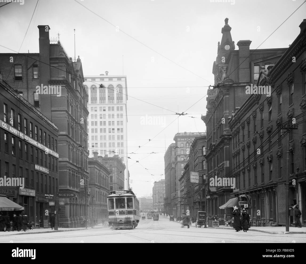 Street Scene, Griswold Street, Detroit, Michigan, USA, circa 1905 Stock Photo
