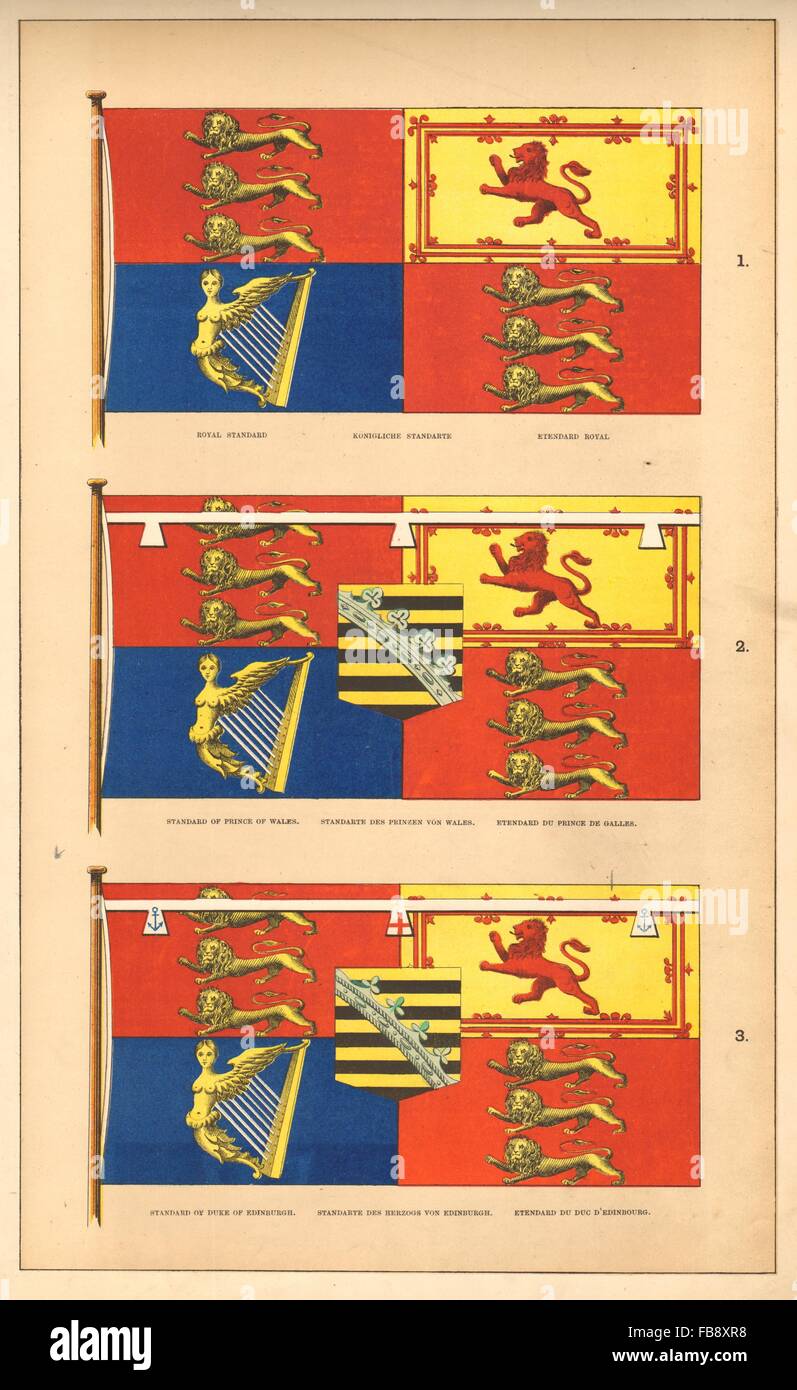 BRITISH FLAGS. Royal/Prince of Wales/Duke of Edinburgh Standards. HOUNSELL, 1873 Stock Photo